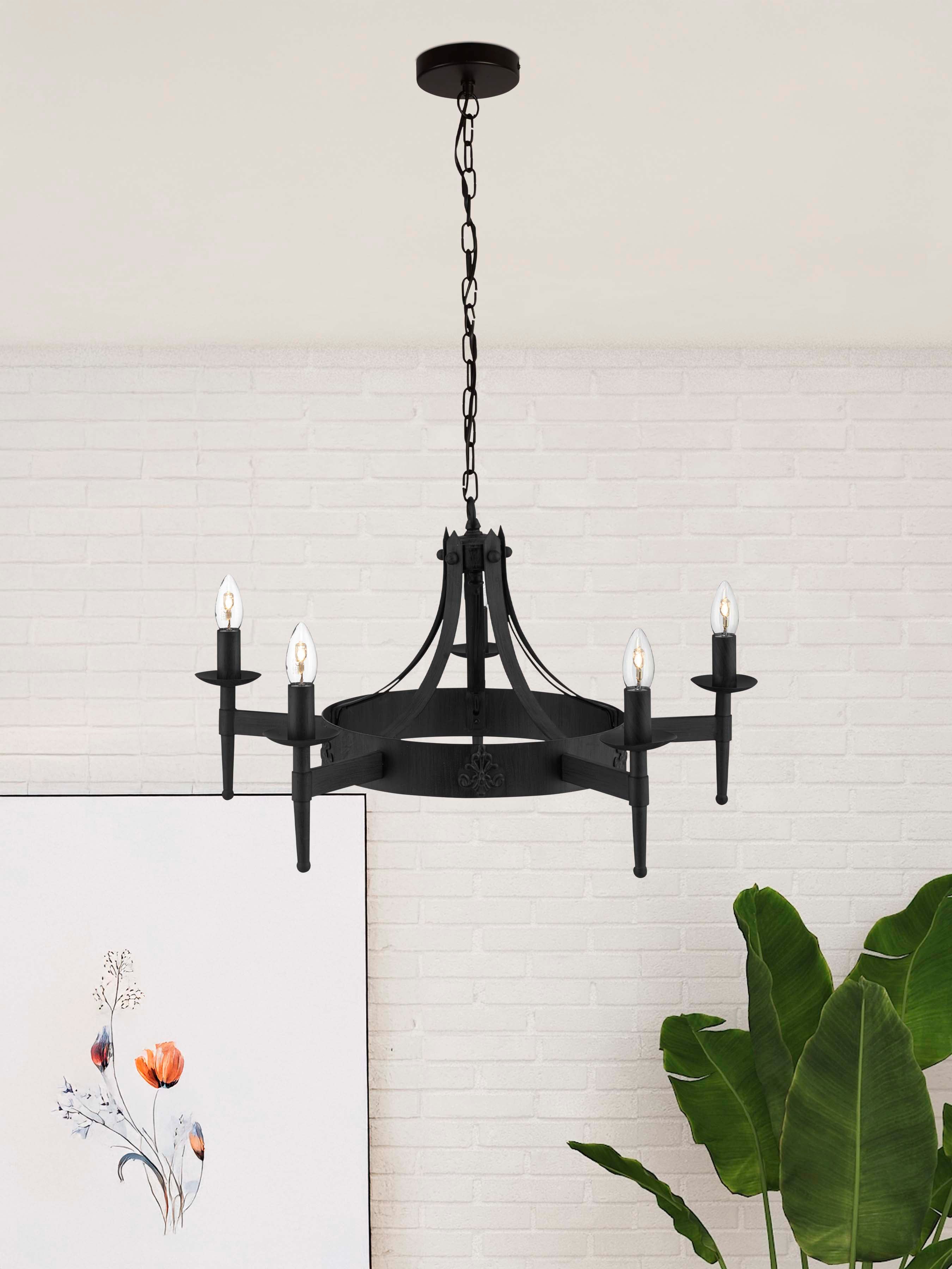Searchlight Cadogan - 5 Light Ceiling Pendant, Wrought Iron Black