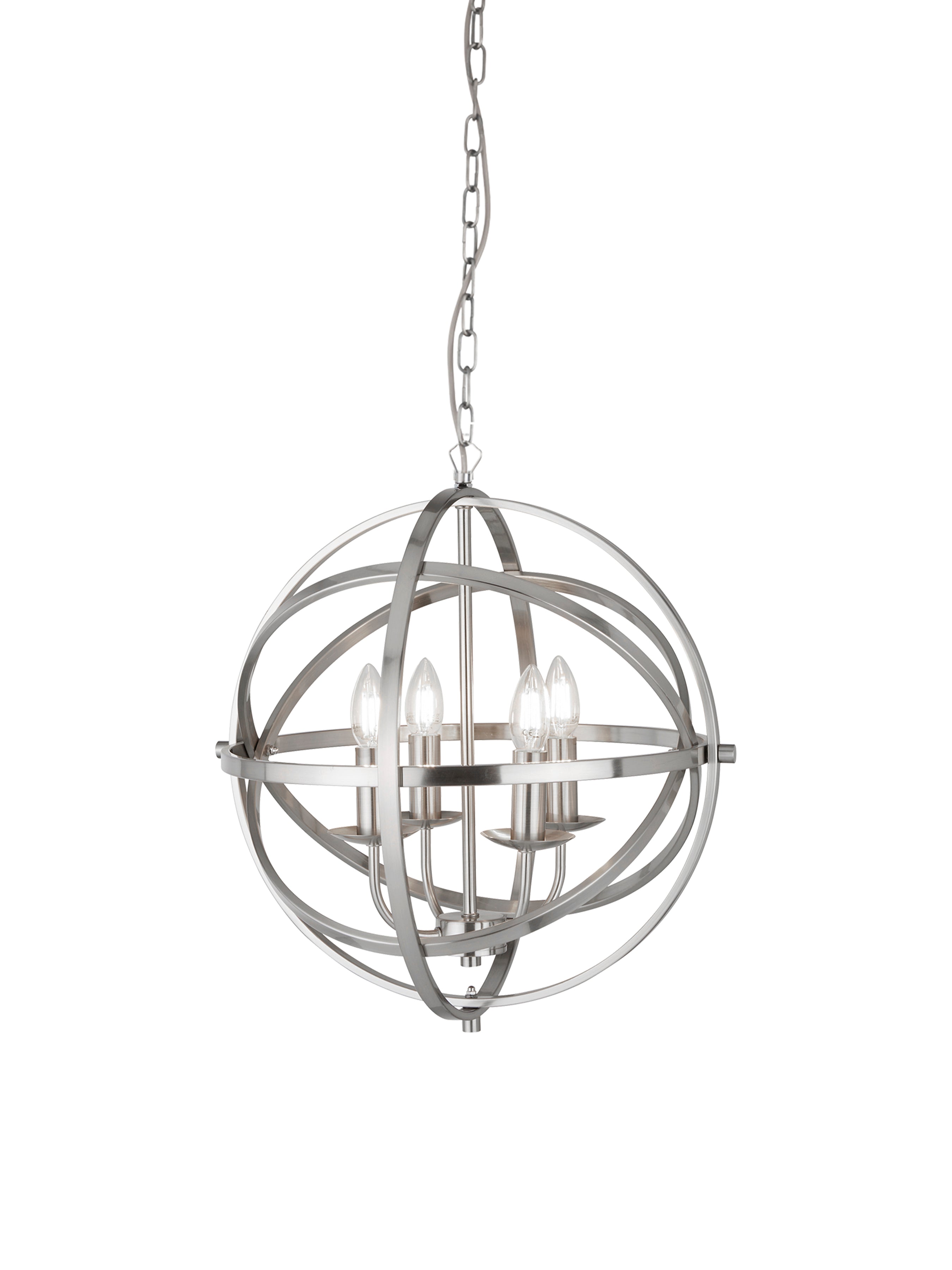 Searchlight Oliver 4 Light Cage Frame Orb Pendant, Satin Silver