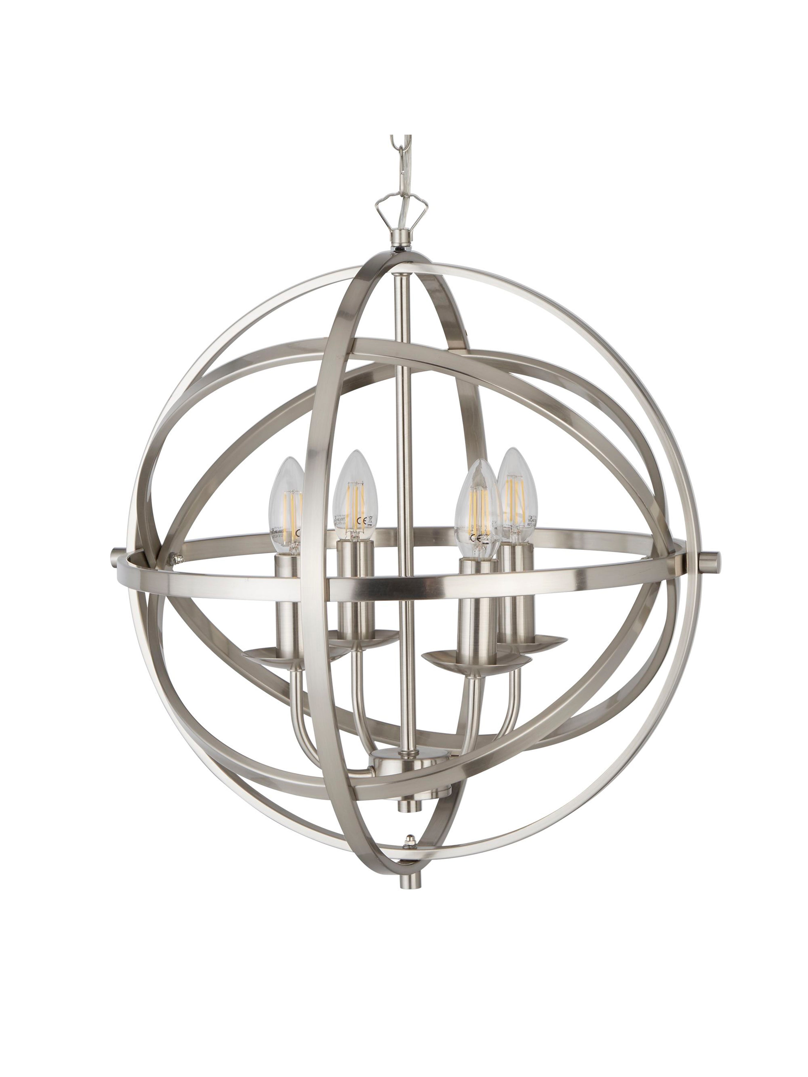 Searchlight Oliver 4 Light Cage Frame Orb Pendant, Satin Silver