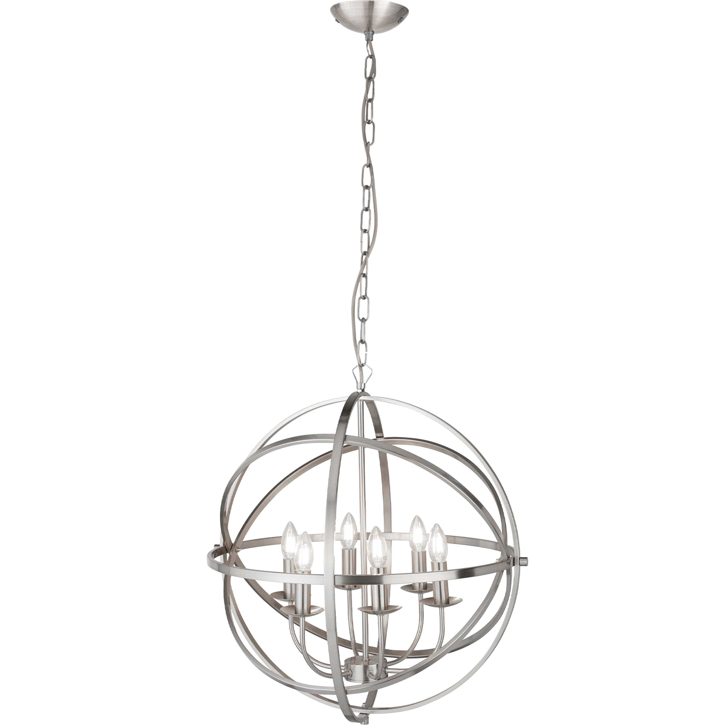 Searchlight Oliver 6 Light Cage Frame Orb Pendant, Satin Silver