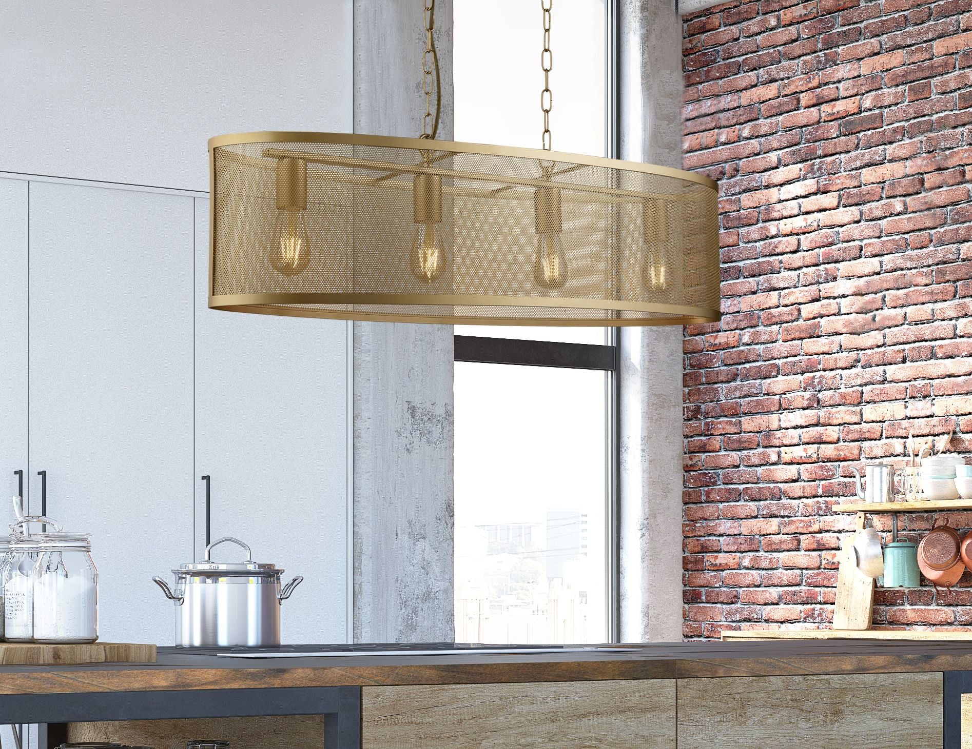 Searchlight Falkner 4 Light Oval Pendant Matt Gold