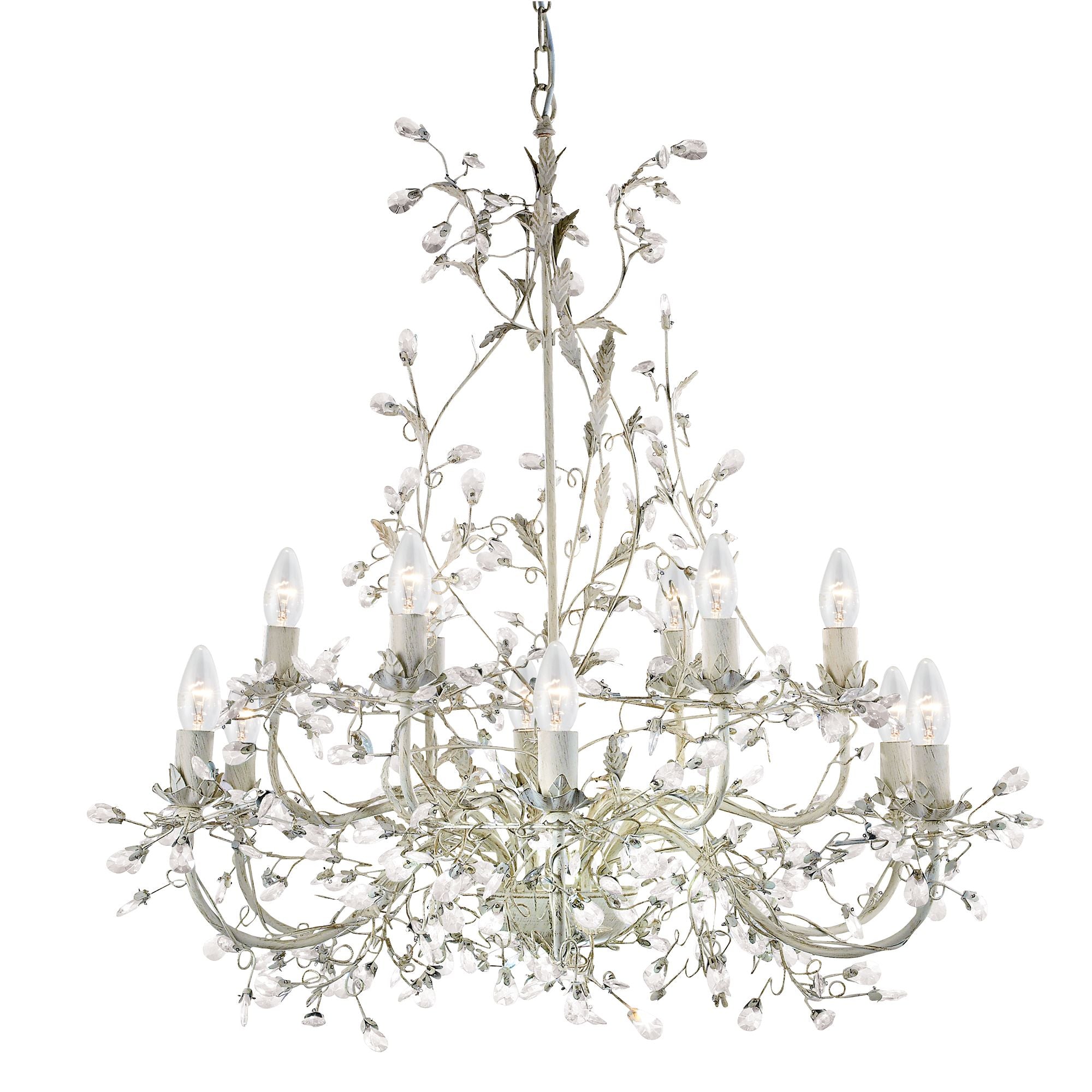 Searchlight Aikin 12 Light Chandelier - Cream, Gold & Glass