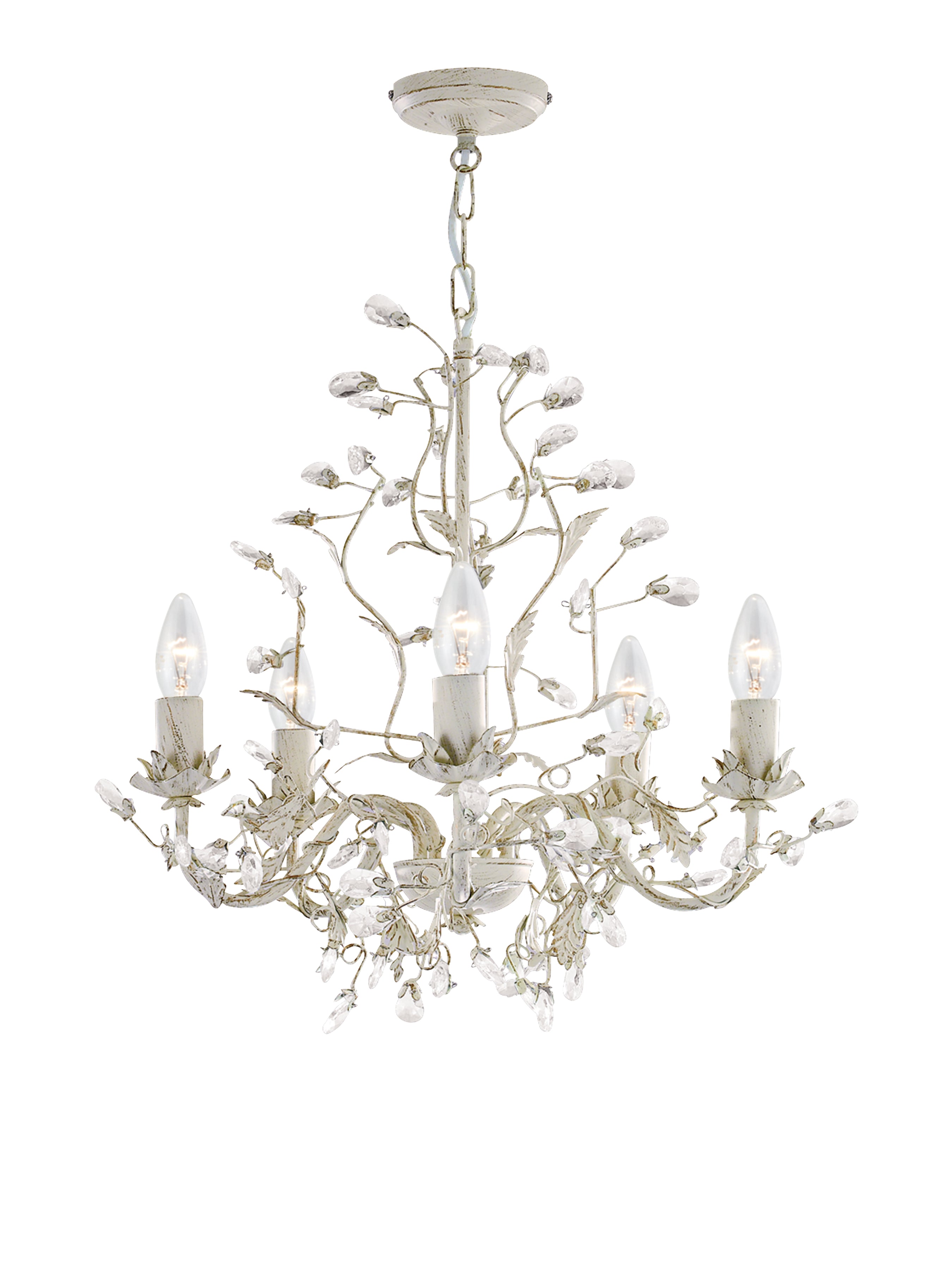 Searchlight Aikin Cream Gold Finish 5 Light Chandelier With Crystal Dressing
