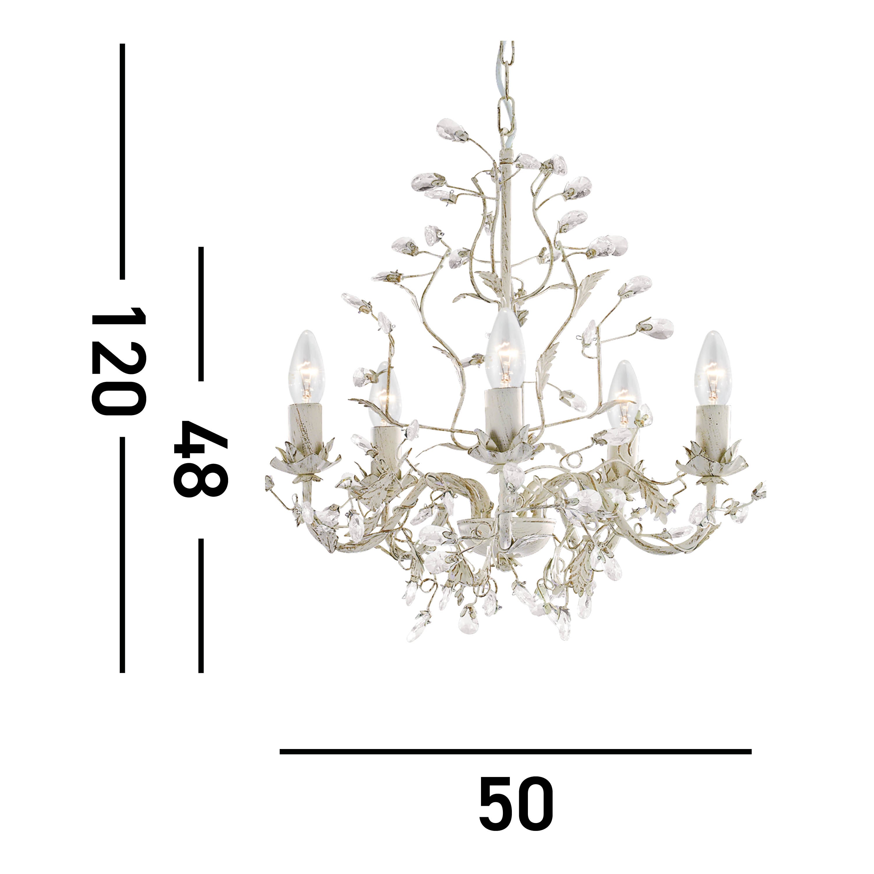 Searchlight Aikin Cream Gold Finish 5 Light Chandelier With Crystal Dressing