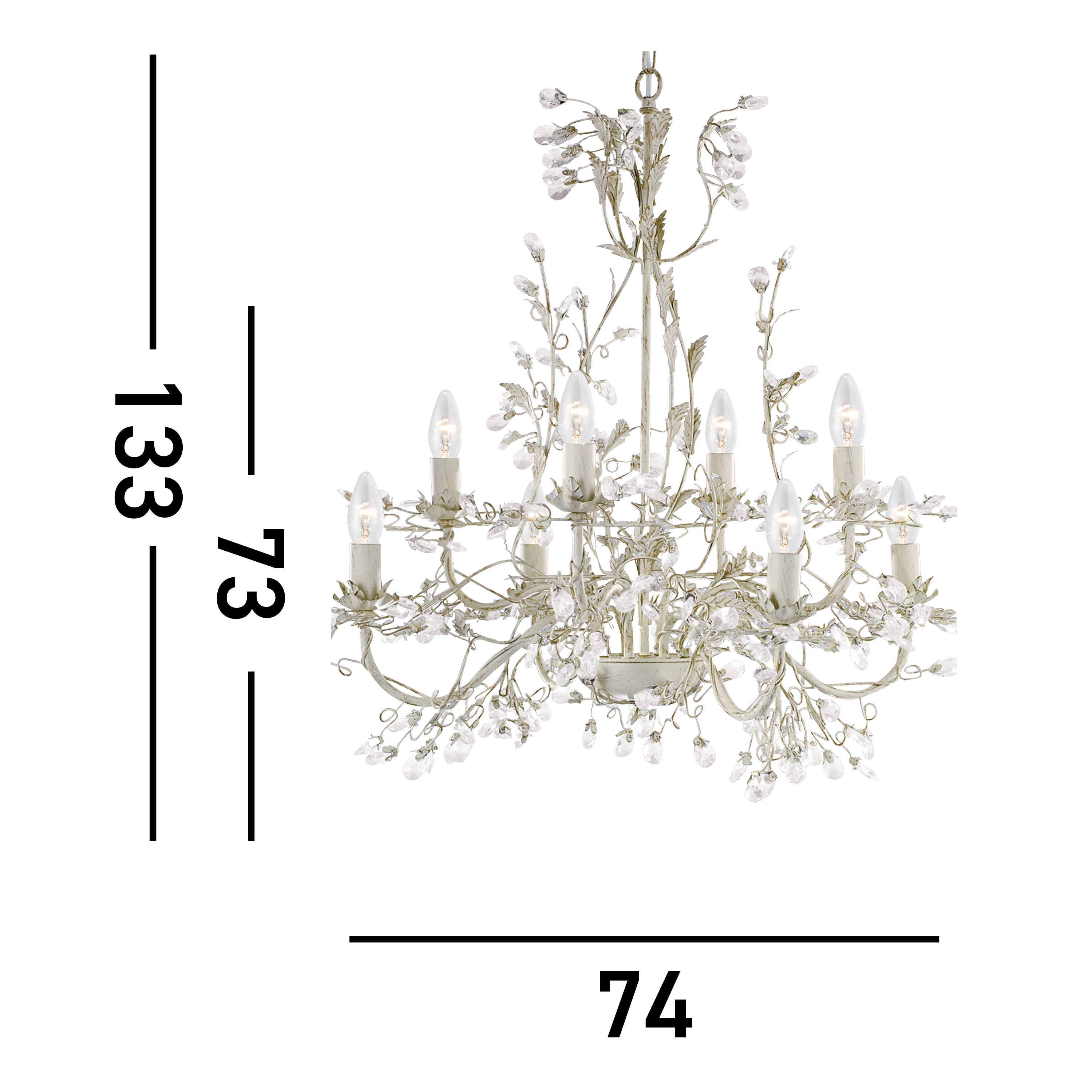 Searchlight Aikin 8 Light Chandelier - Cream, Gold & Glass