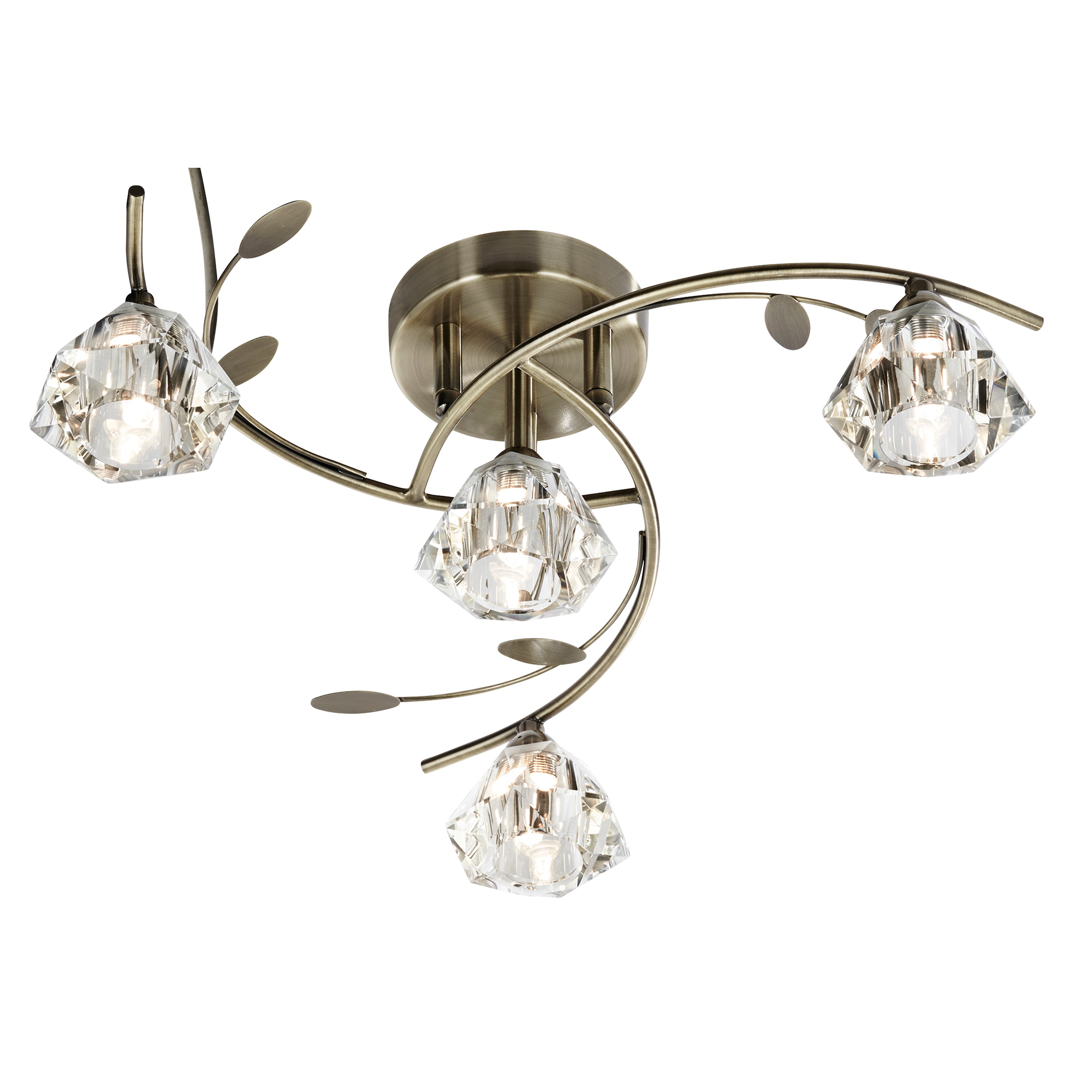 Searchlight Shotwick - 4 Light Semi-Flush Fitting, Antique Brass, Clear Glass