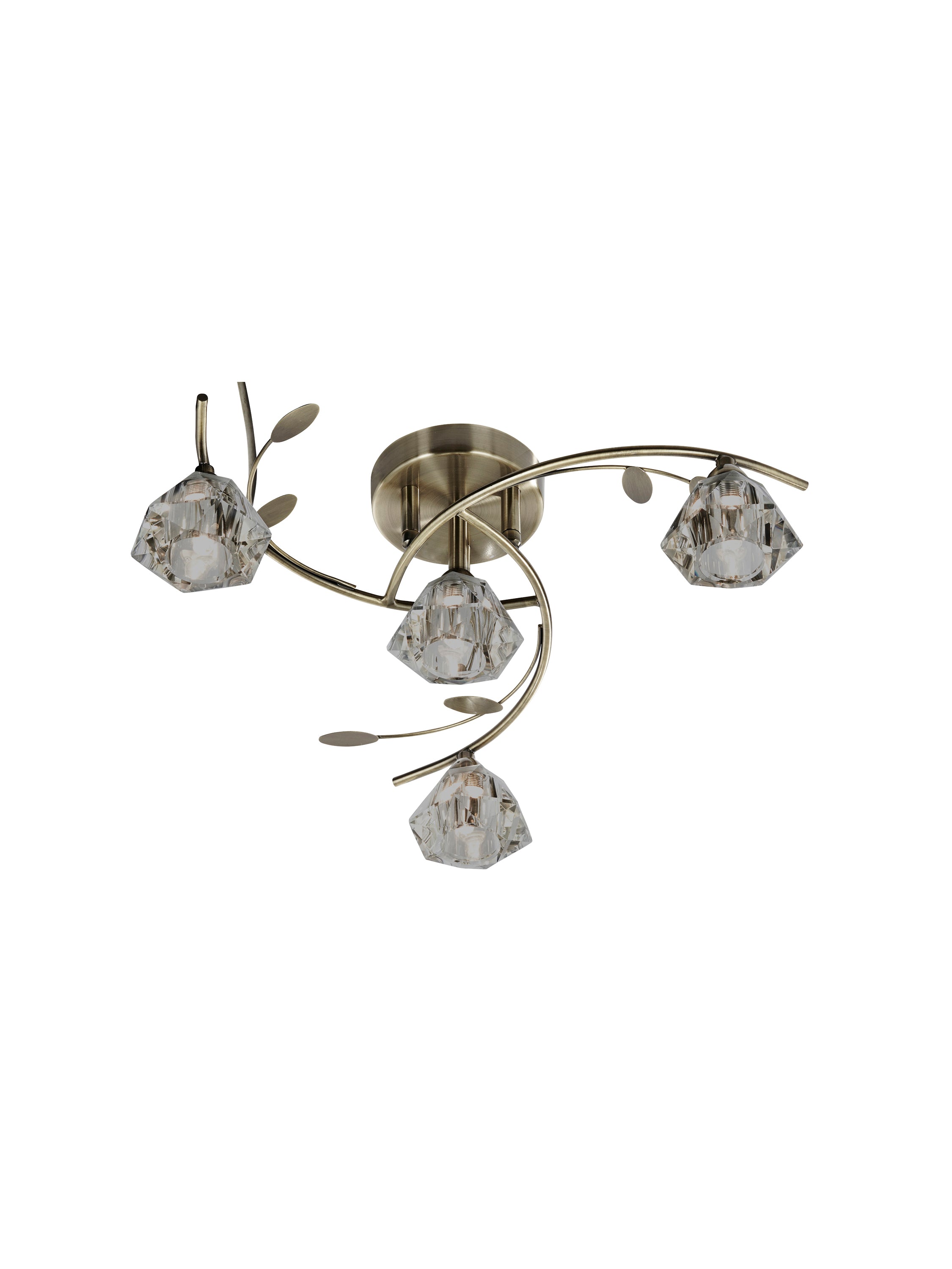 Searchlight Shotwick - 4 Light Semi-Flush Fitting, Antique Brass, Clear Glass