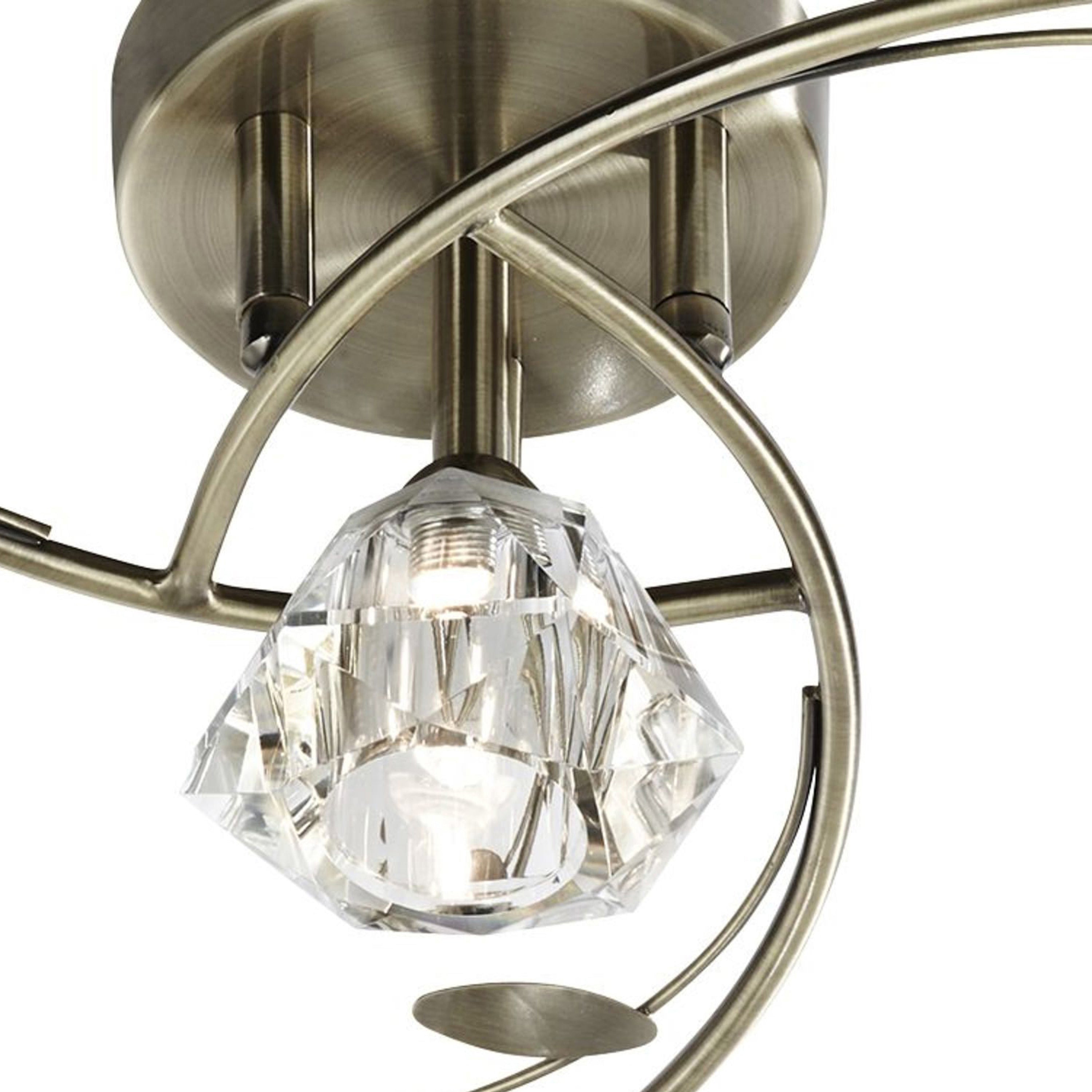 Searchlight Shotwick - 4 Light Semi-Flush Fitting, Antique Brass, Clear Glass