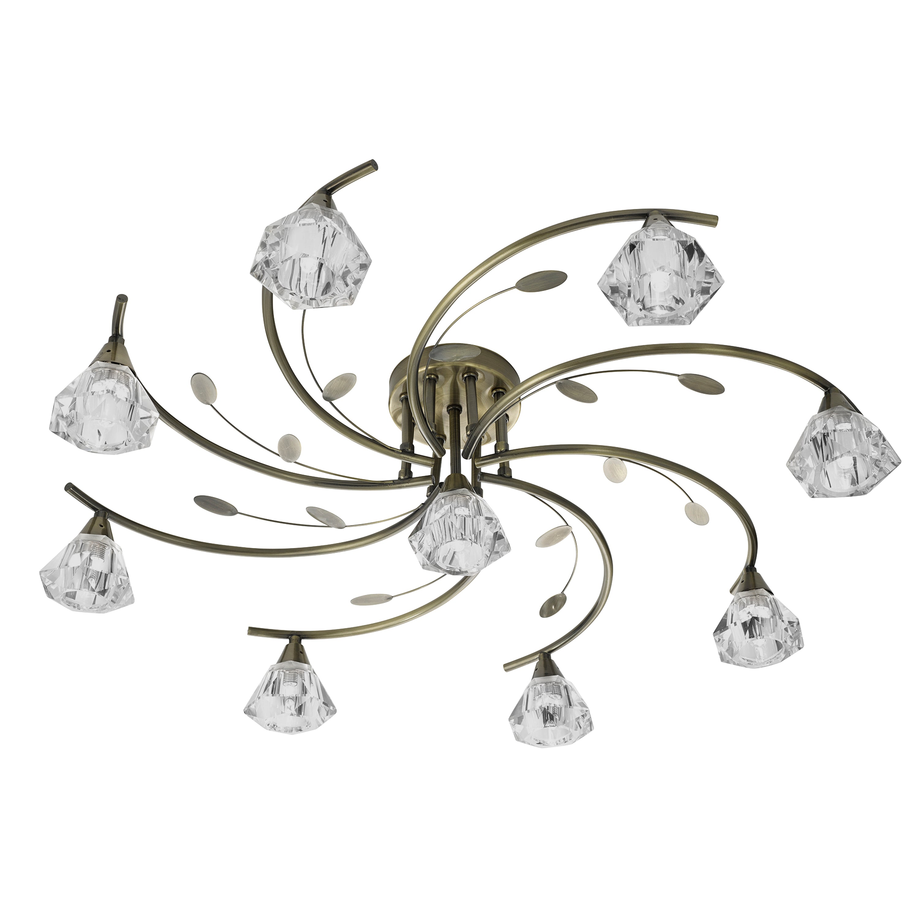 Searchlight Shotwick - 9 Light Semi-Flush Fitting, Antique Brass, Clear Glass