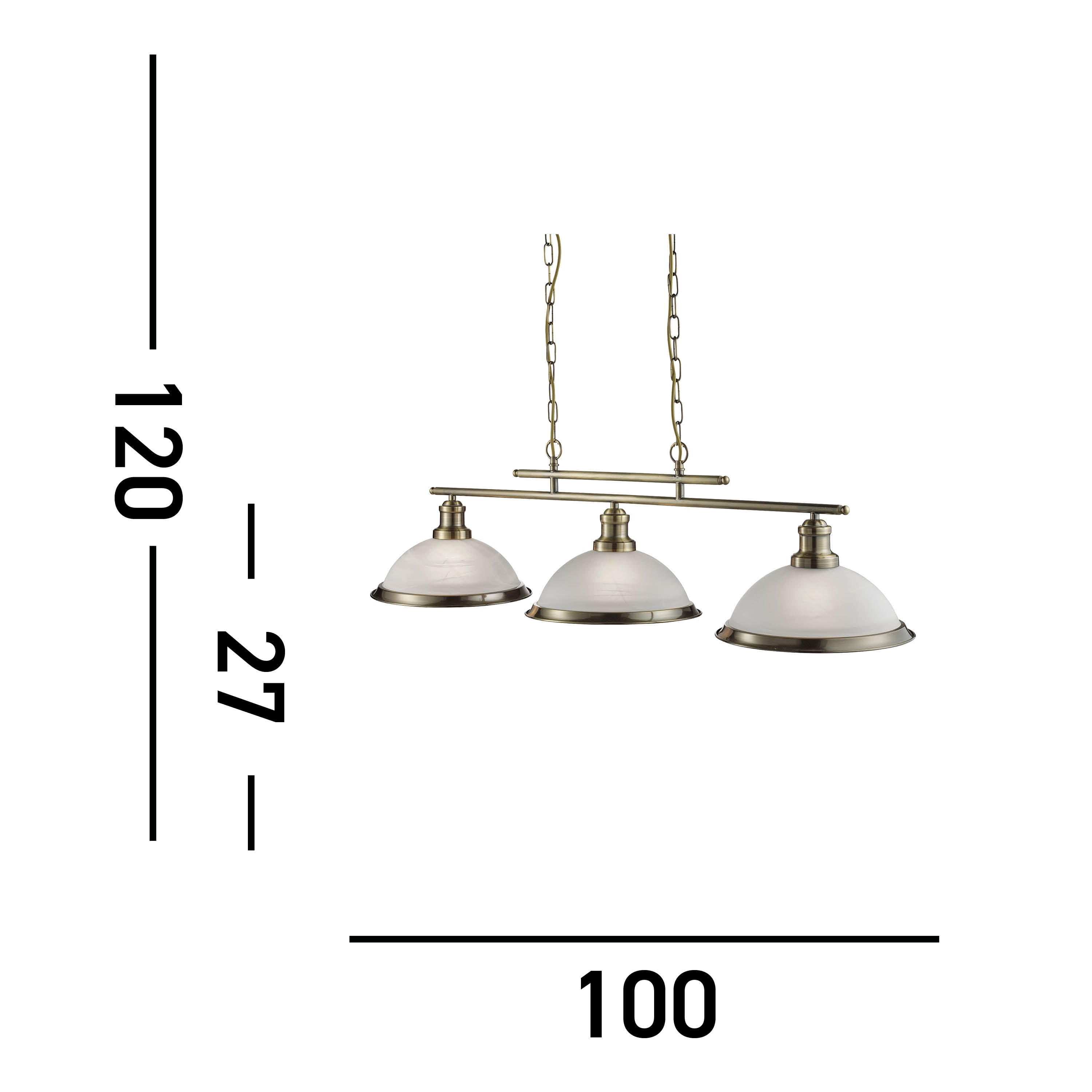 Searchlight Beech 3 Light Ceiling Bar - Antique Brass & Marble Glass