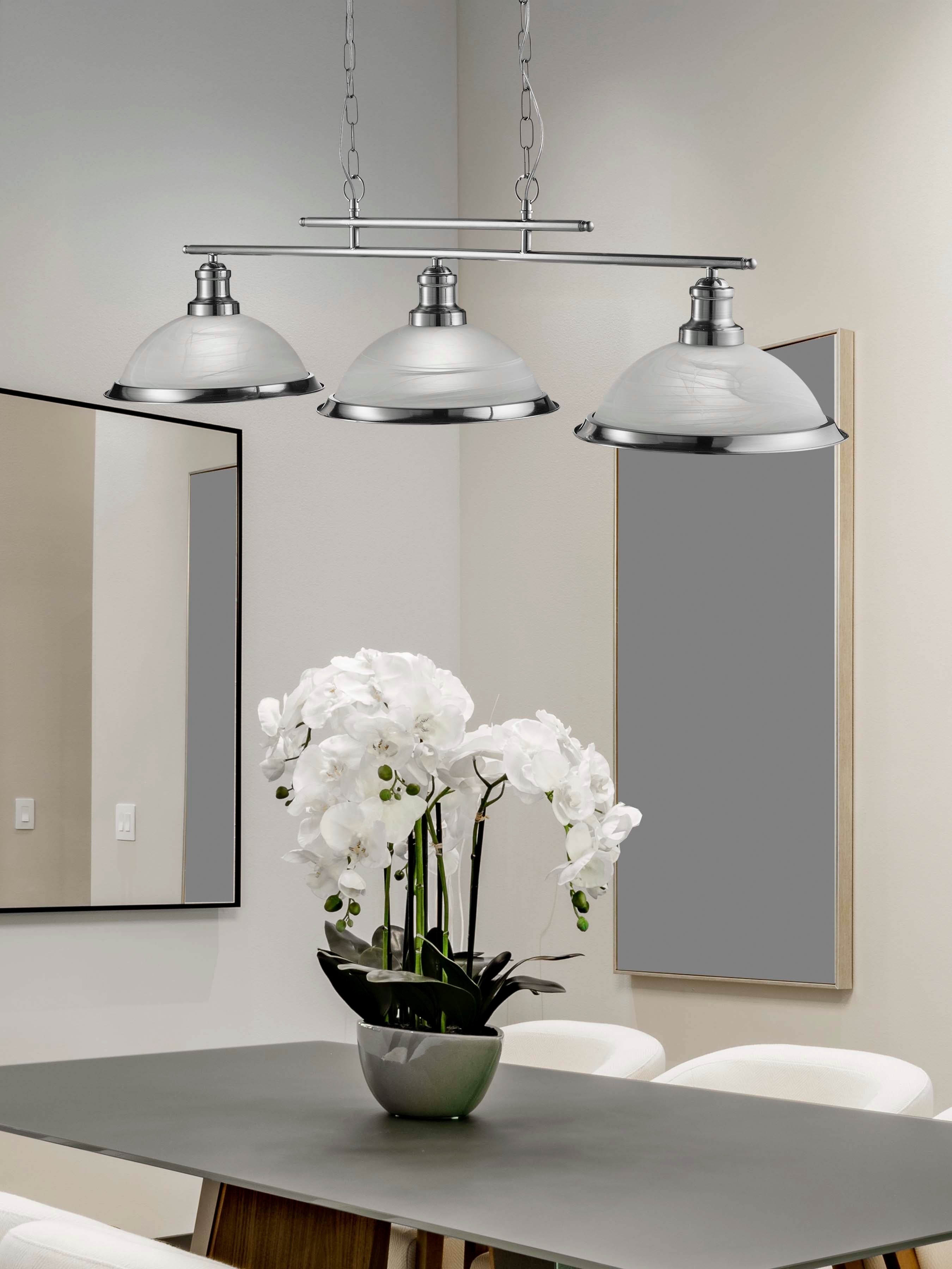 Searchlight Beech 3 Light Ceiling Bar - Satin Silver & Marble Glass