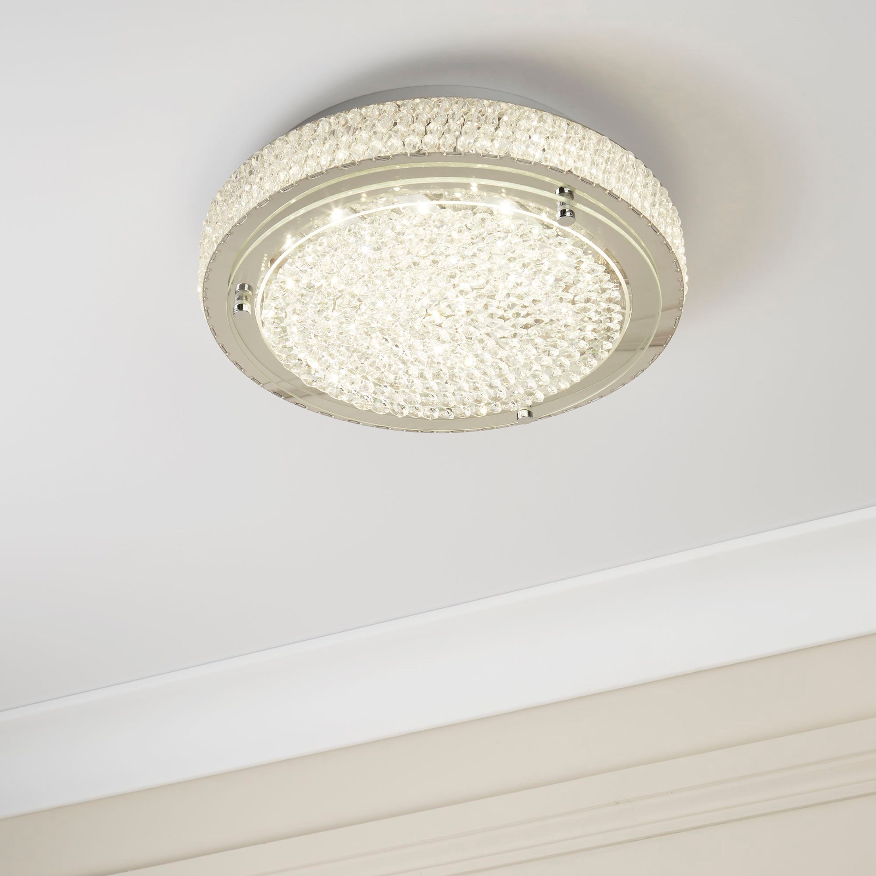 Searchlight Viola Chrome Glass LED Flush Light With Crystal Centre Decoration