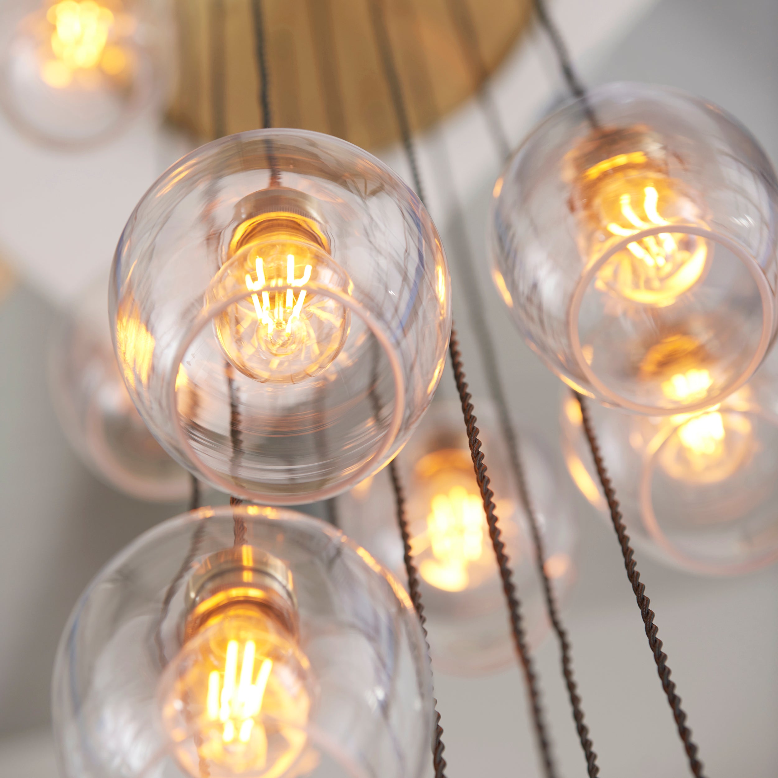 Utopia Finesse 13 Light Cascade Ceiling Pendant - Antique Brass & Clear Glass