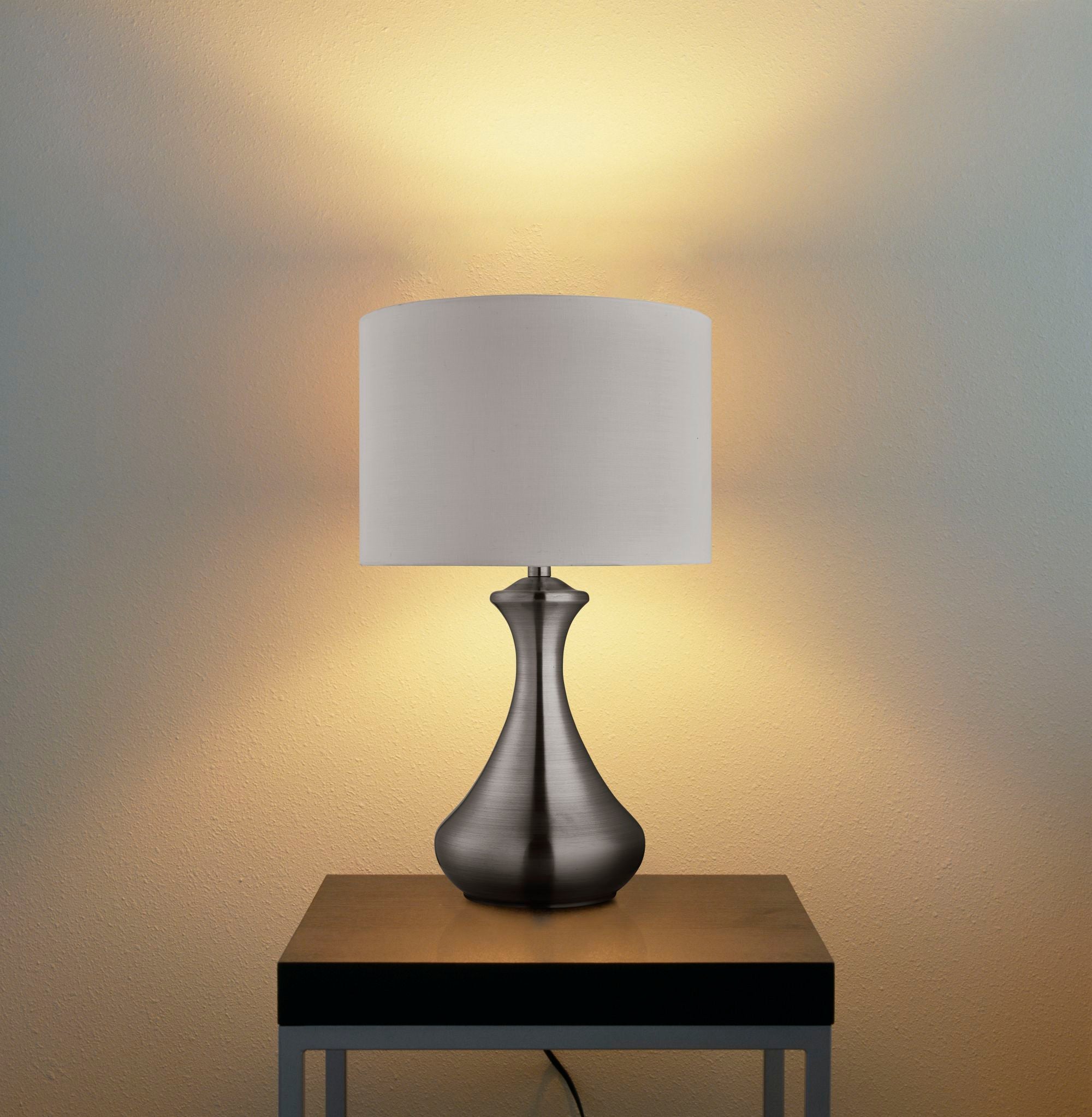 Searchlight Touch Lamp - Satin Silver, White Shade