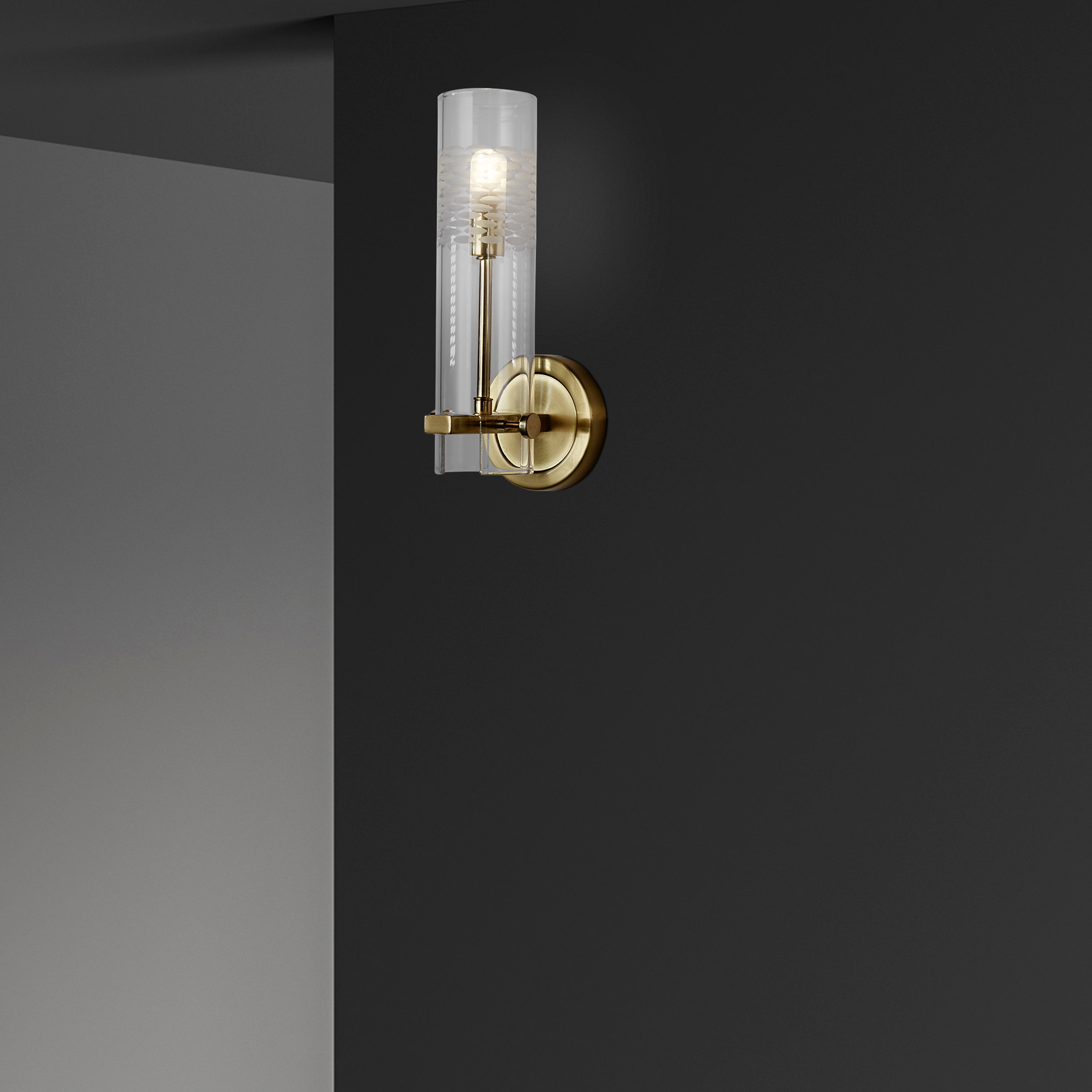 Searchlight Scholar Bathroom Wall Light - Satin Brass & Clear Etched Glass