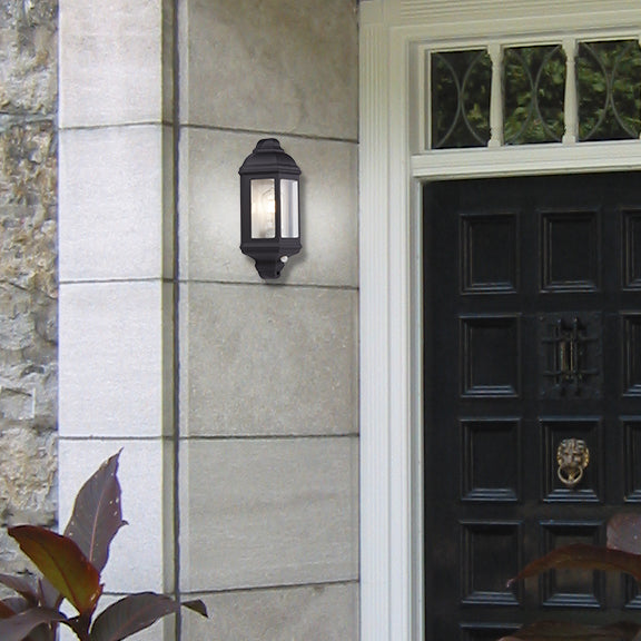 Searchlight Maddrel Outdoor Wall Light with PIR - Black & Glass - IP44