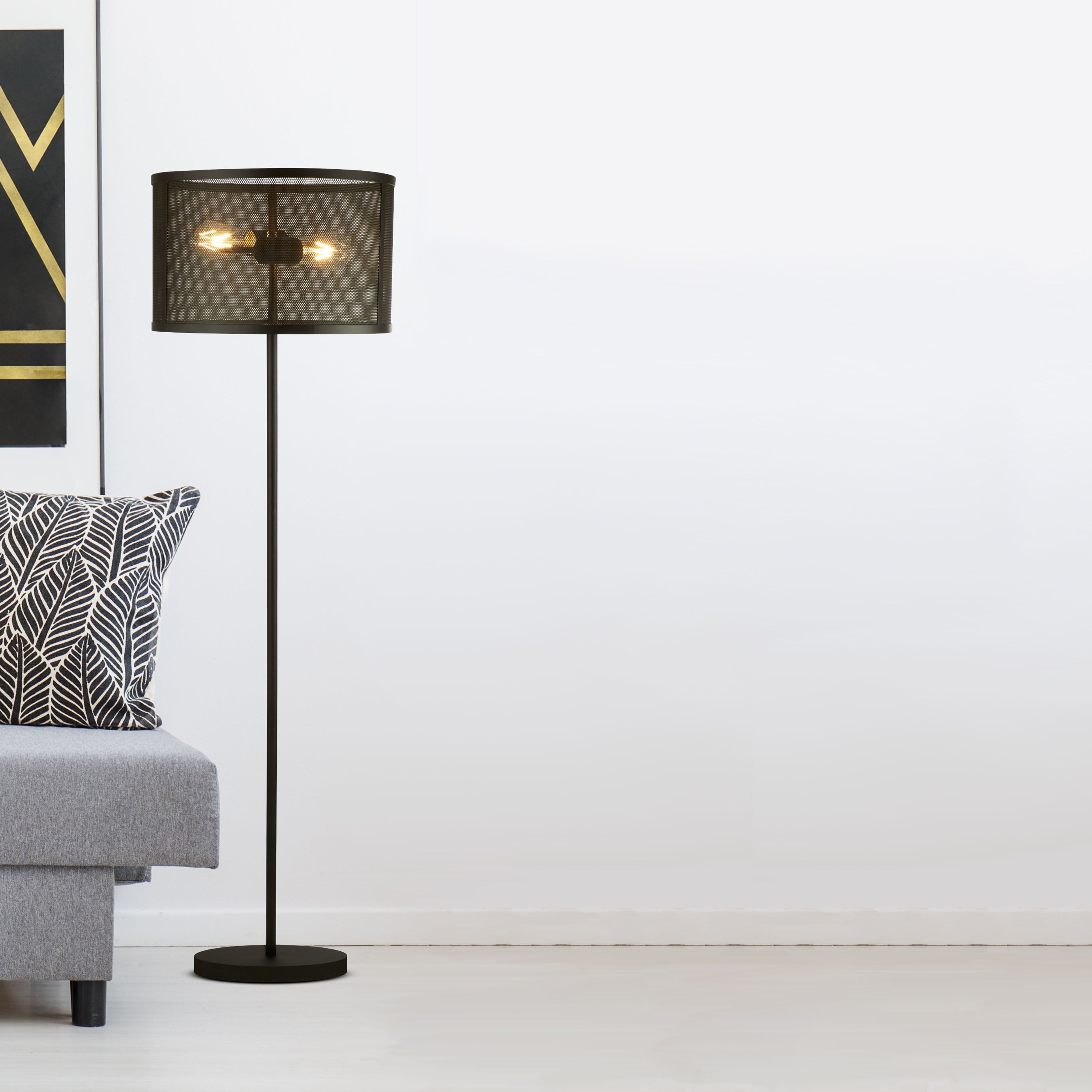 Searchlight Falkner 2 Light Floor Lamp, Matt Black