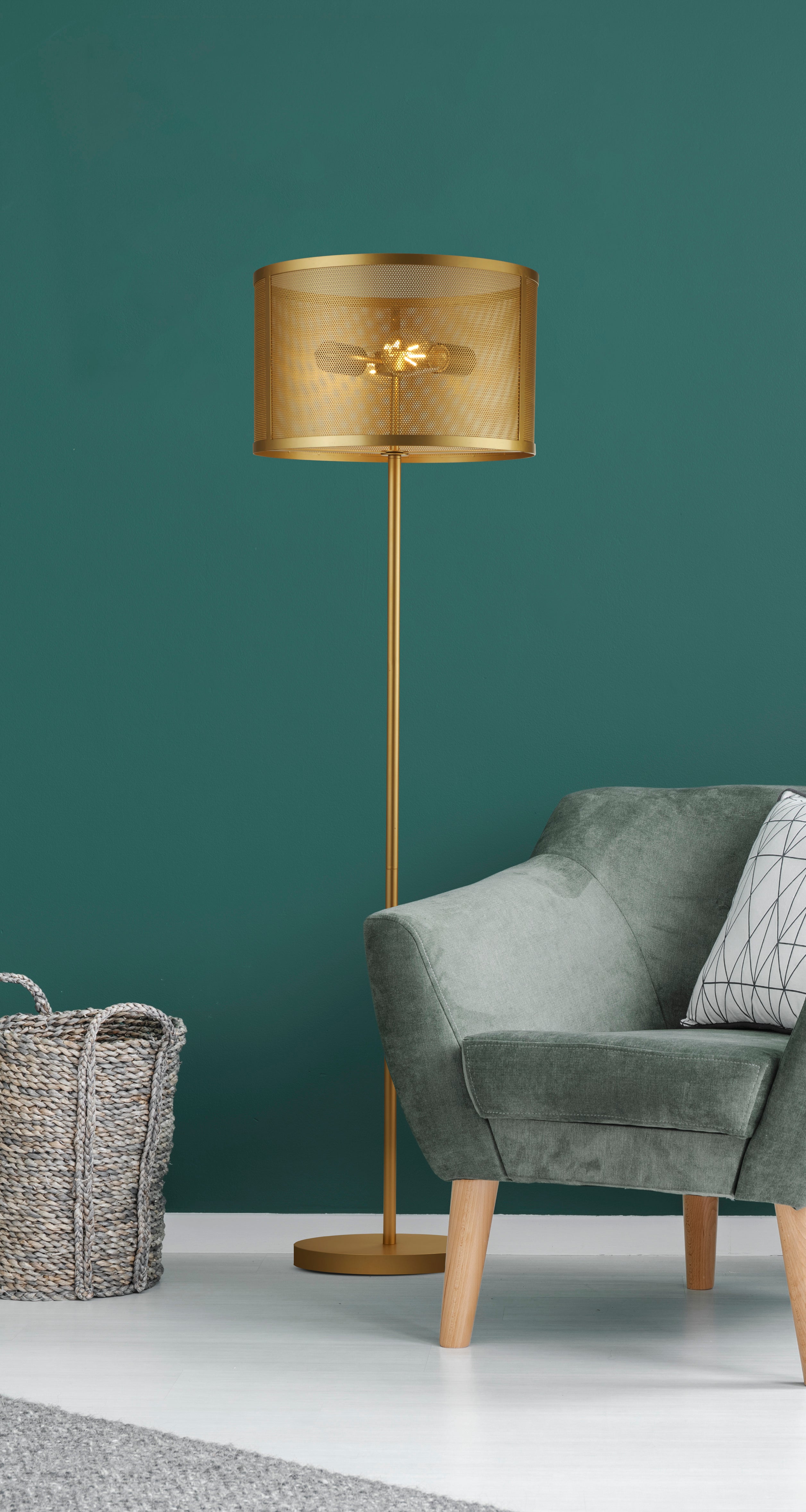 Searchlight Falkner 2 Light Floor Lamp, Matt Gold