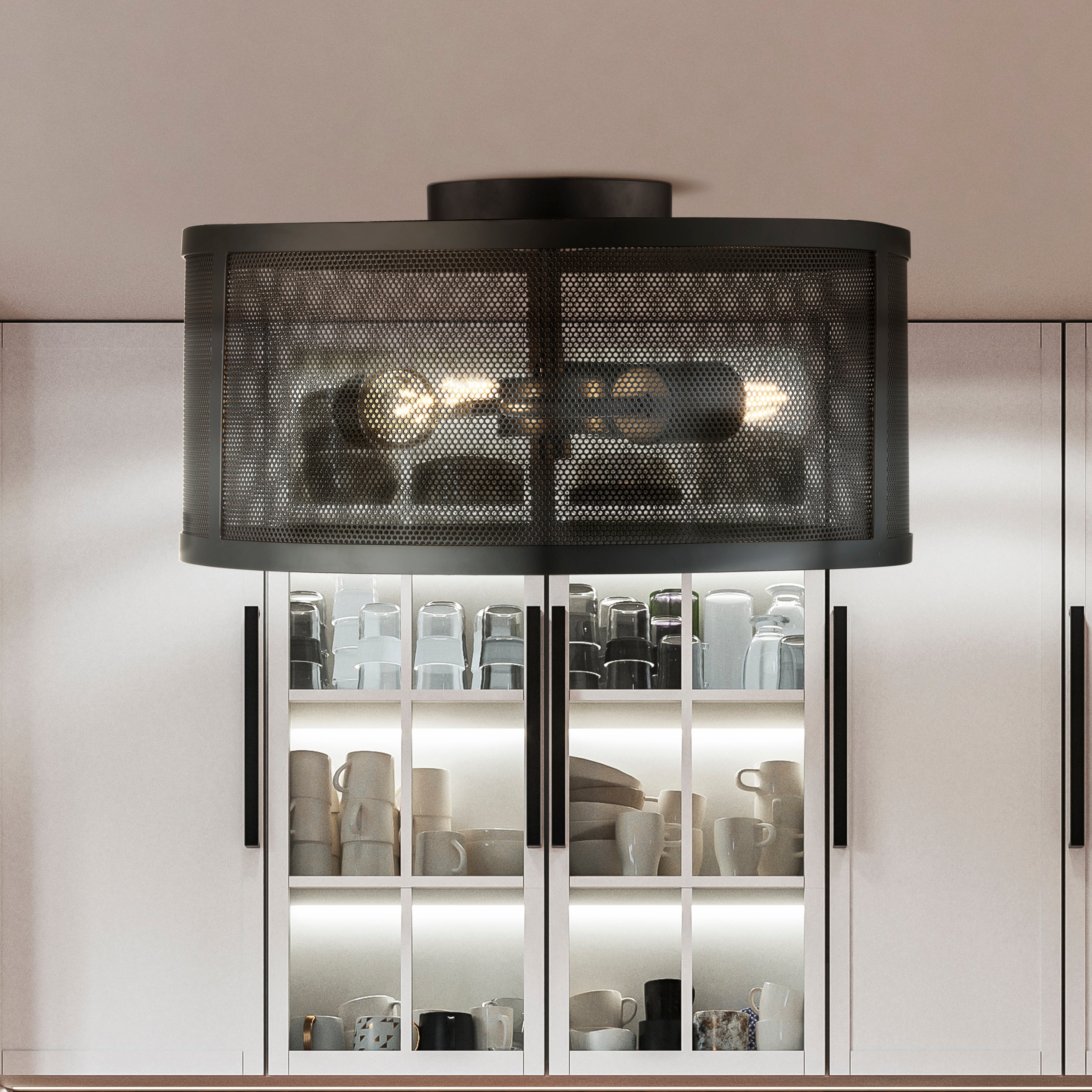 Searchlight Falkner 3 Light Drum Flush Fitting Matt Black