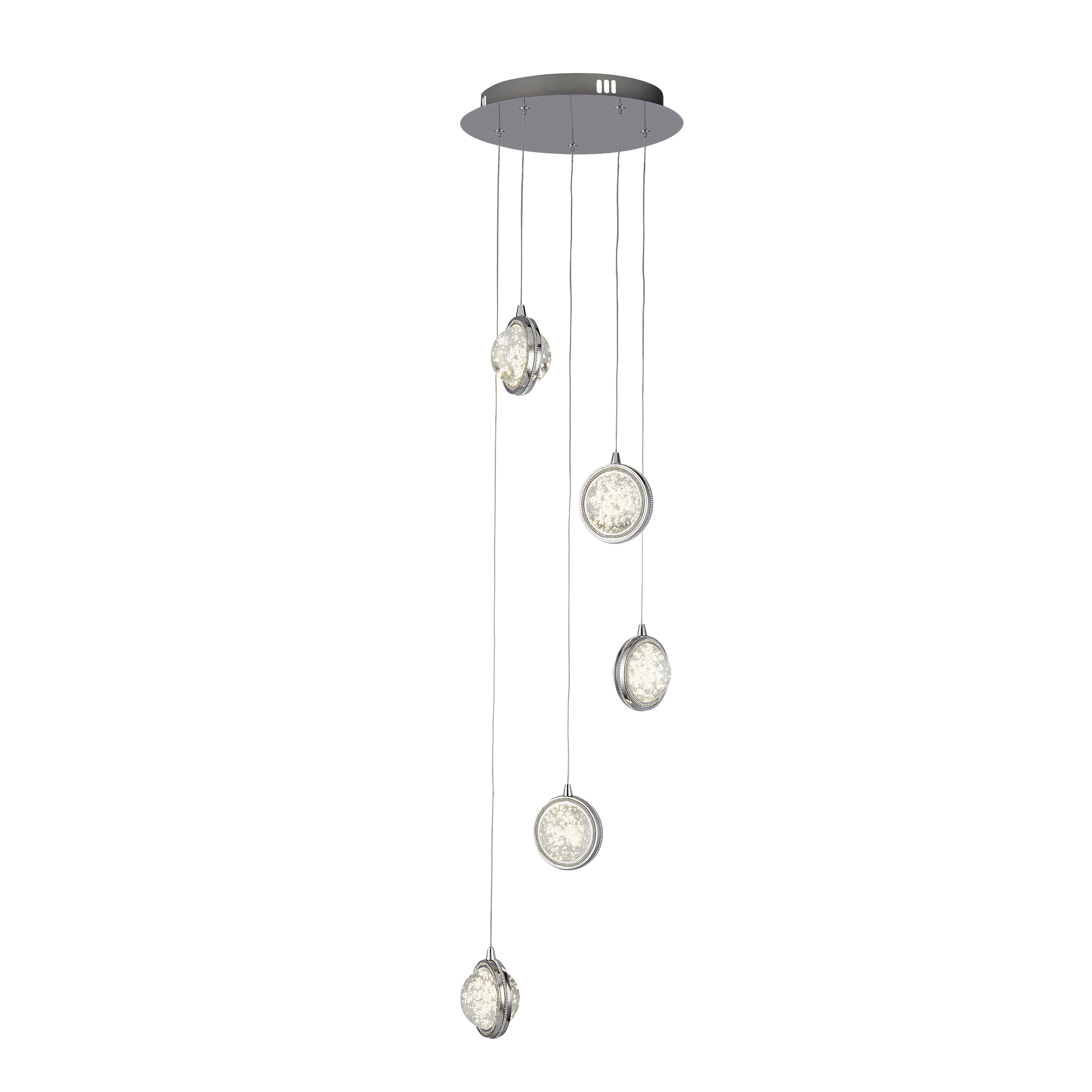 Searchlight Queensland 5 Light Ceiling Pendant - Chrome & Bubble Glass