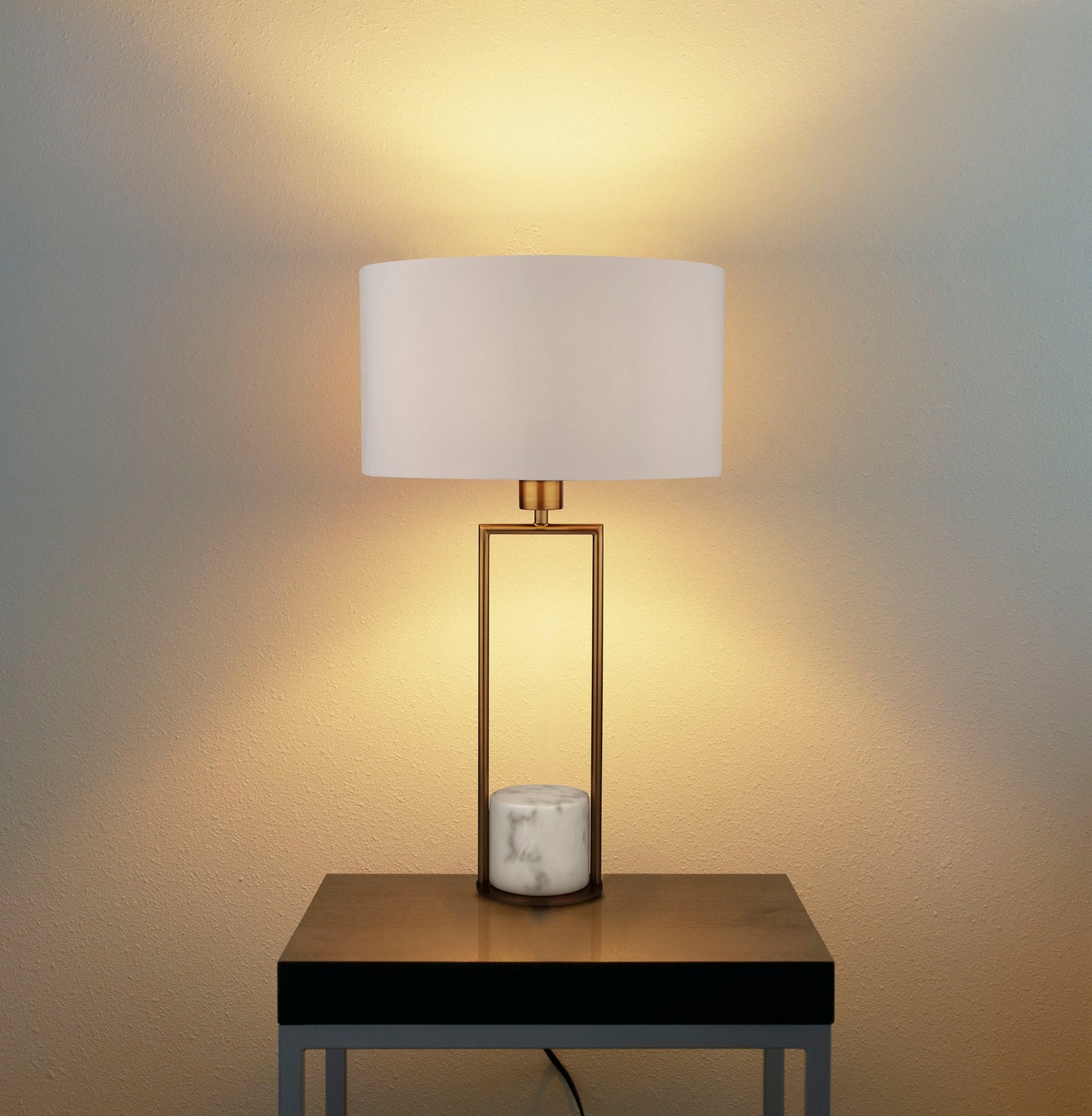 Searchlight Cardwell Table Lamp - Marble & Gold with White Drum Shade