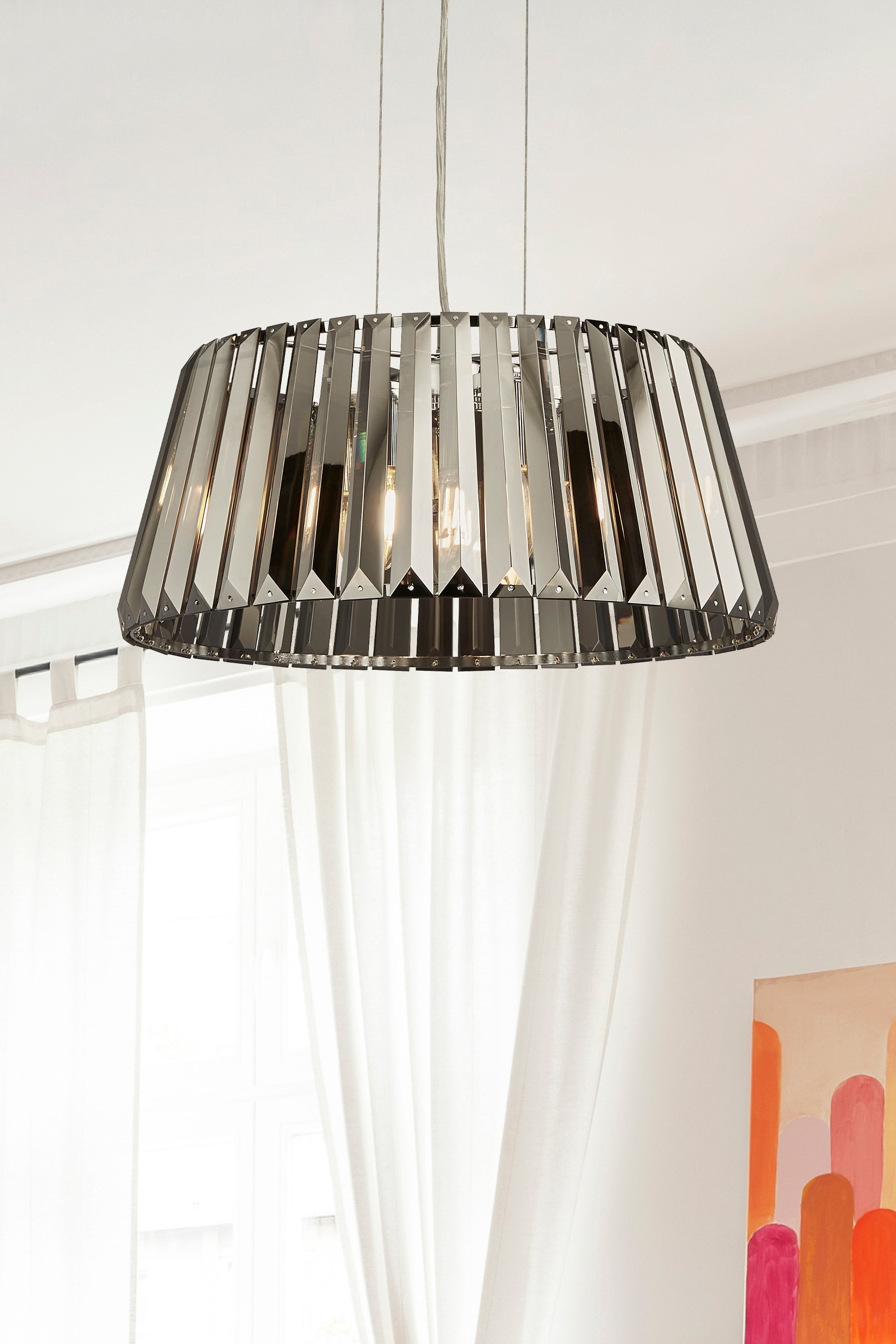 Searchlight Talton 5 Light Pendant to Semi-Flush - Chrome & Smoked Glass