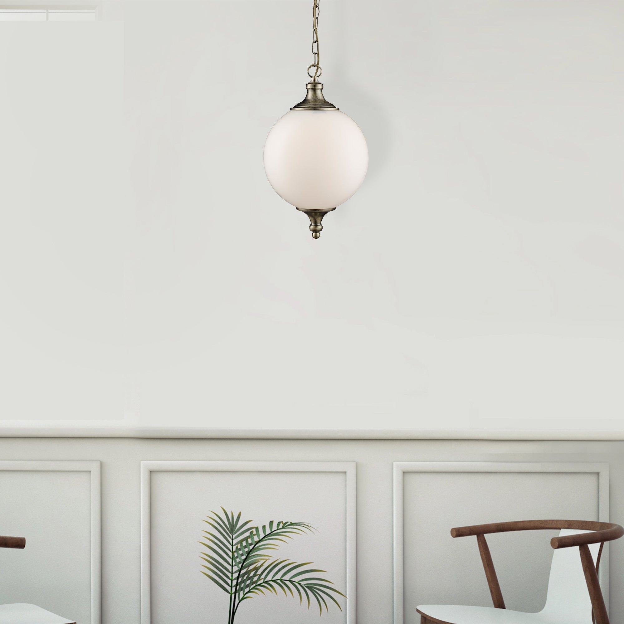 Searchlight Autumn - Single Pendant, Antique Brass, Opal Glass