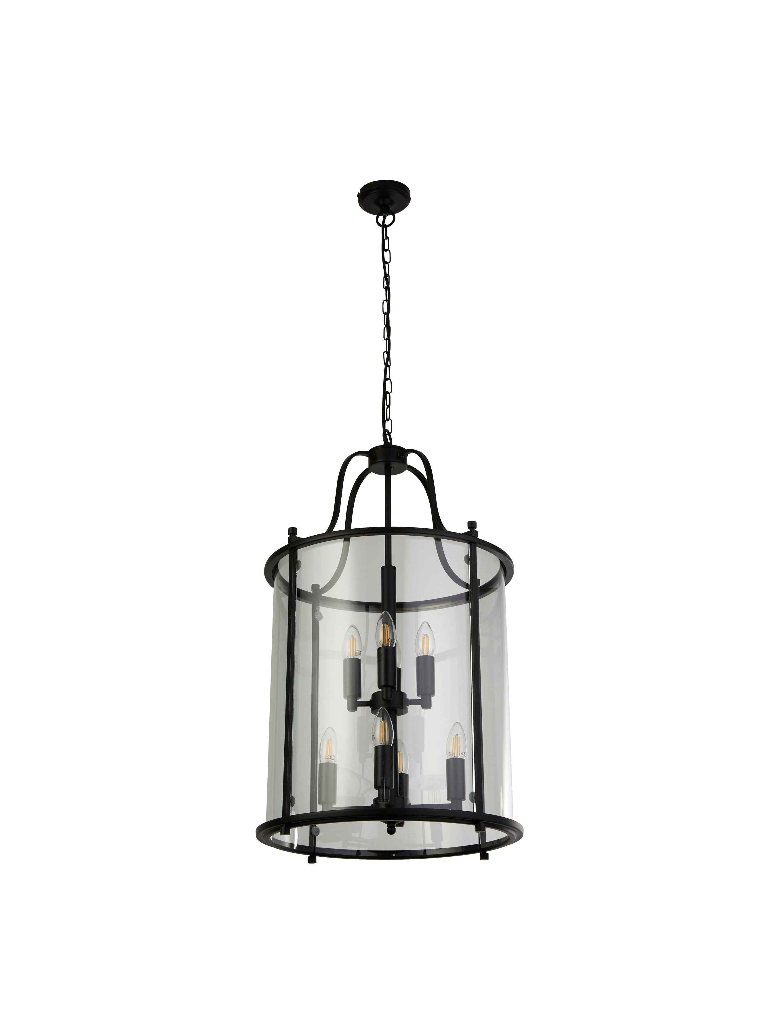 Searchlight Lake Grande 8 Light Pendant - Black & Glass