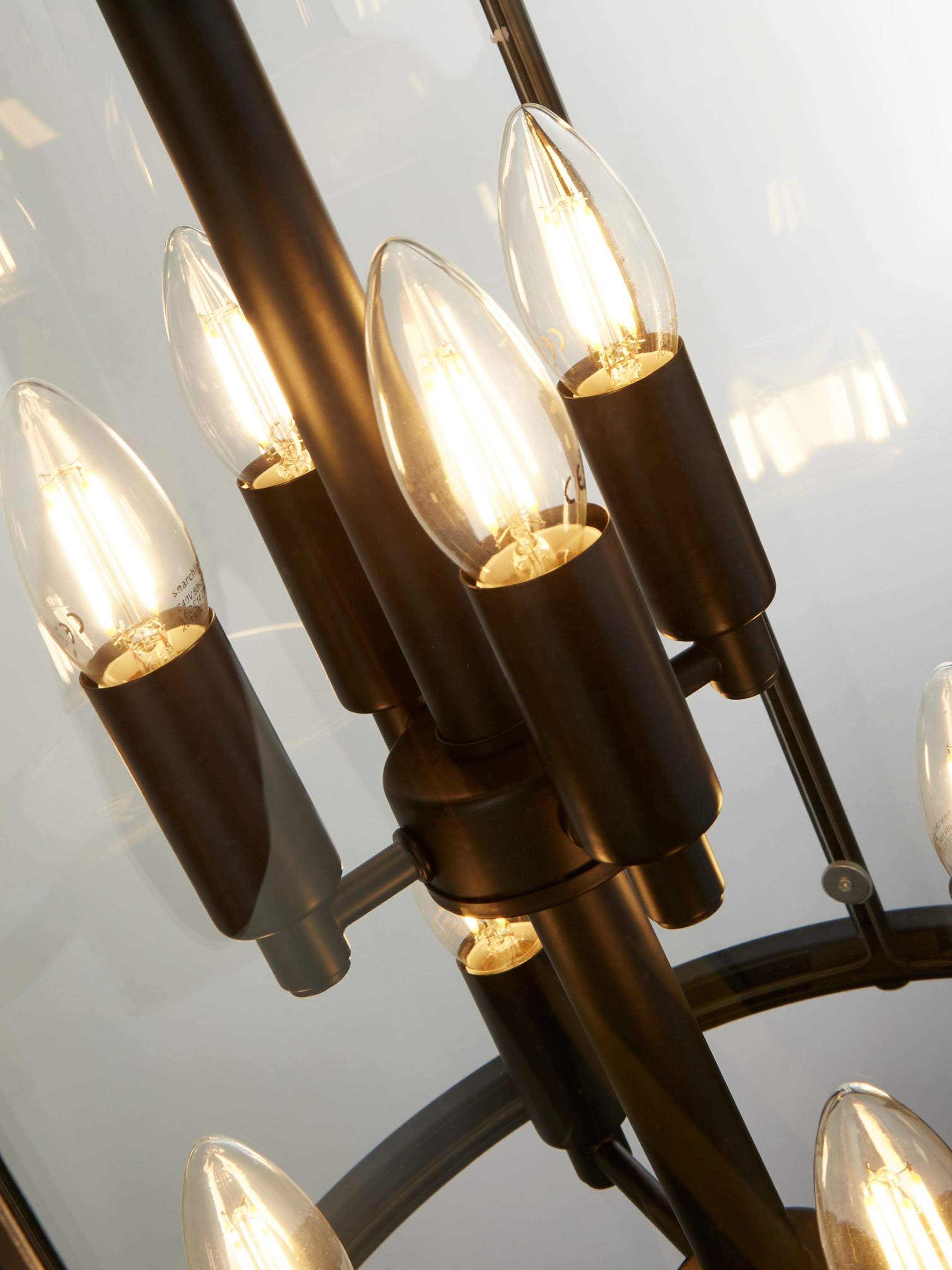 Searchlight Lake Grande 8 Light Pendant - Black & Glass