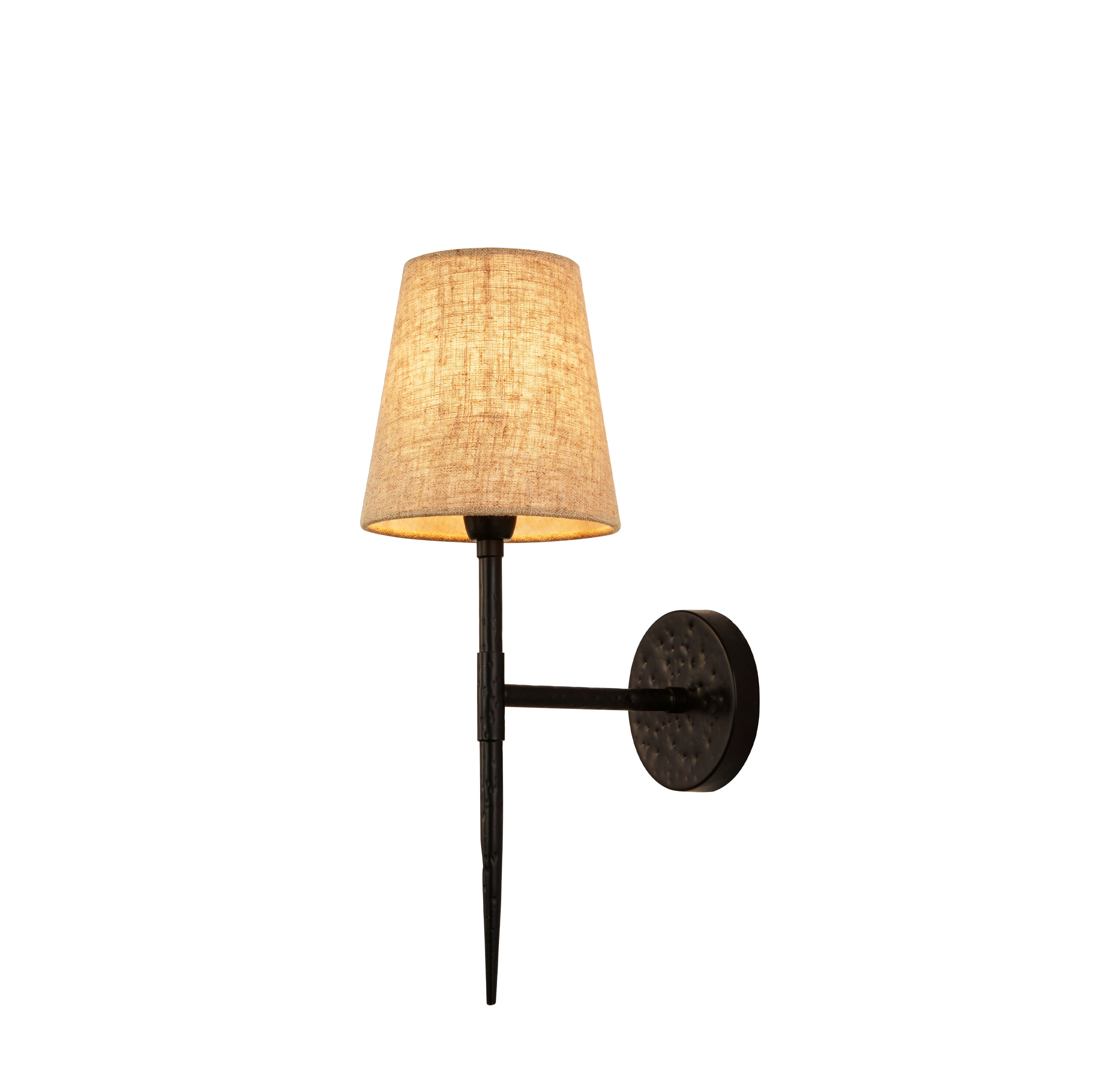Searchlight Gibson Wall Light - Hammered Black Metal & Natural Linen