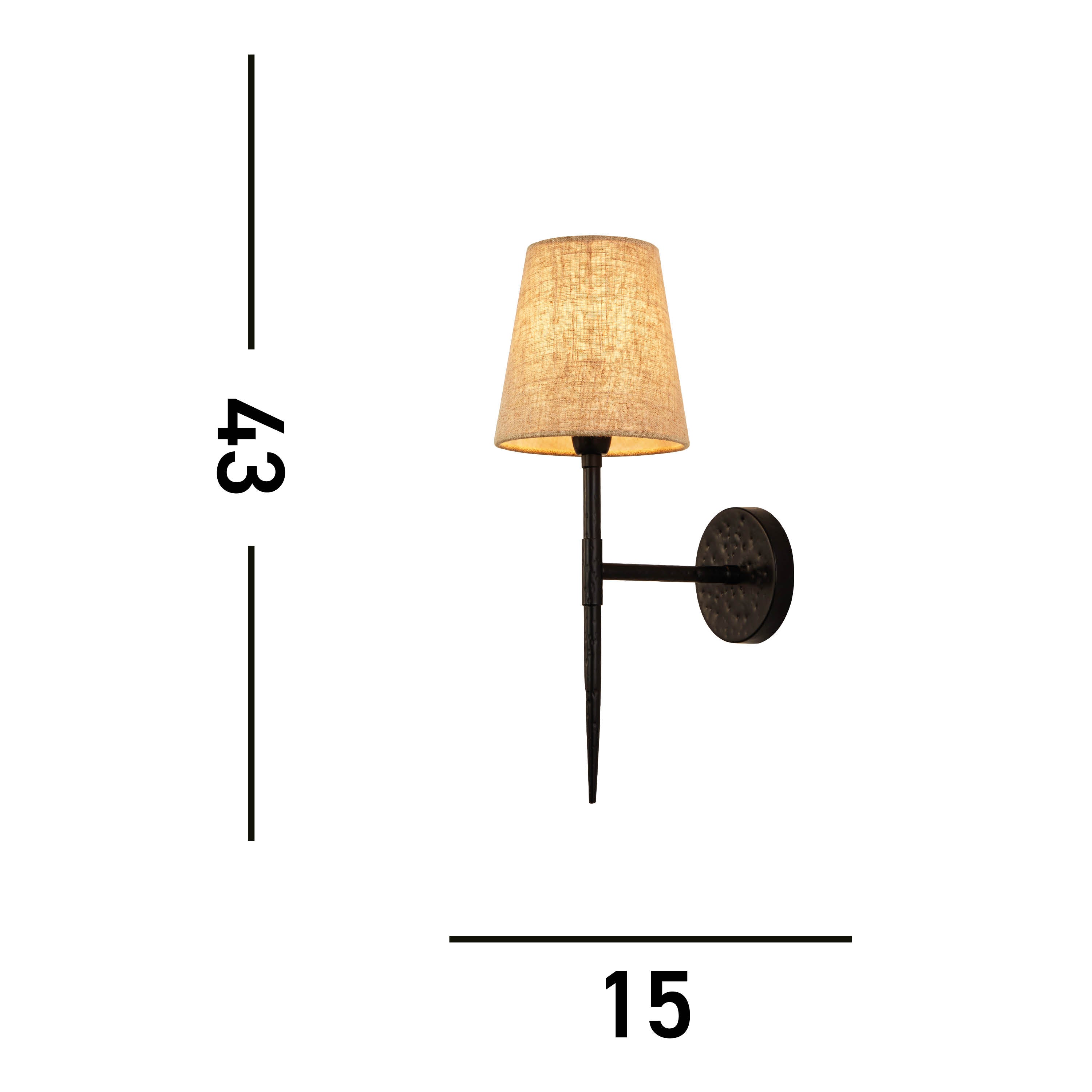 Searchlight Gibson Wall Light - Hammered Black Metal & Natural Linen