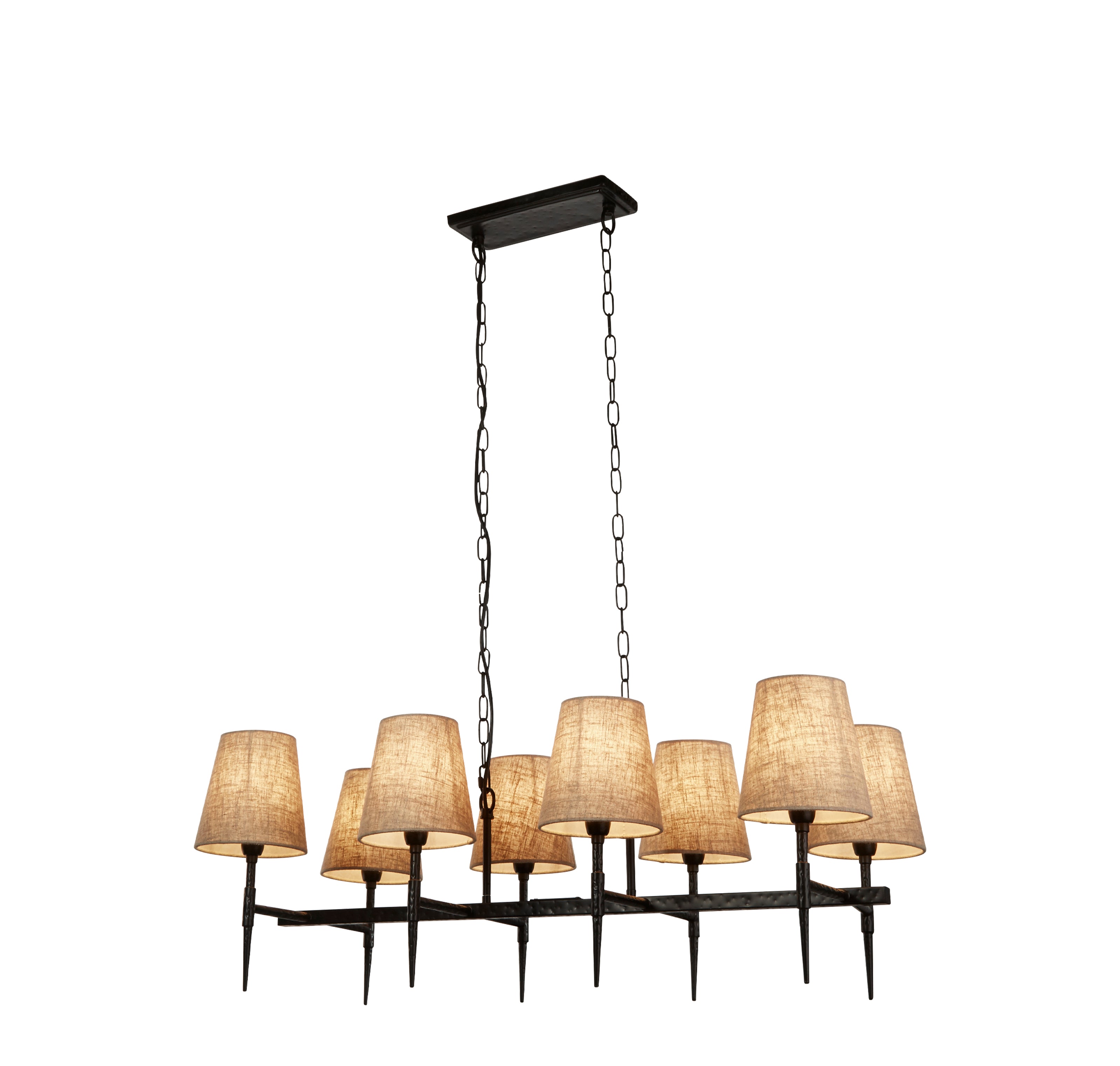 Searchlight Gibson 8 Light Bar Pendant - Hammered Black Metal & Natural Linen