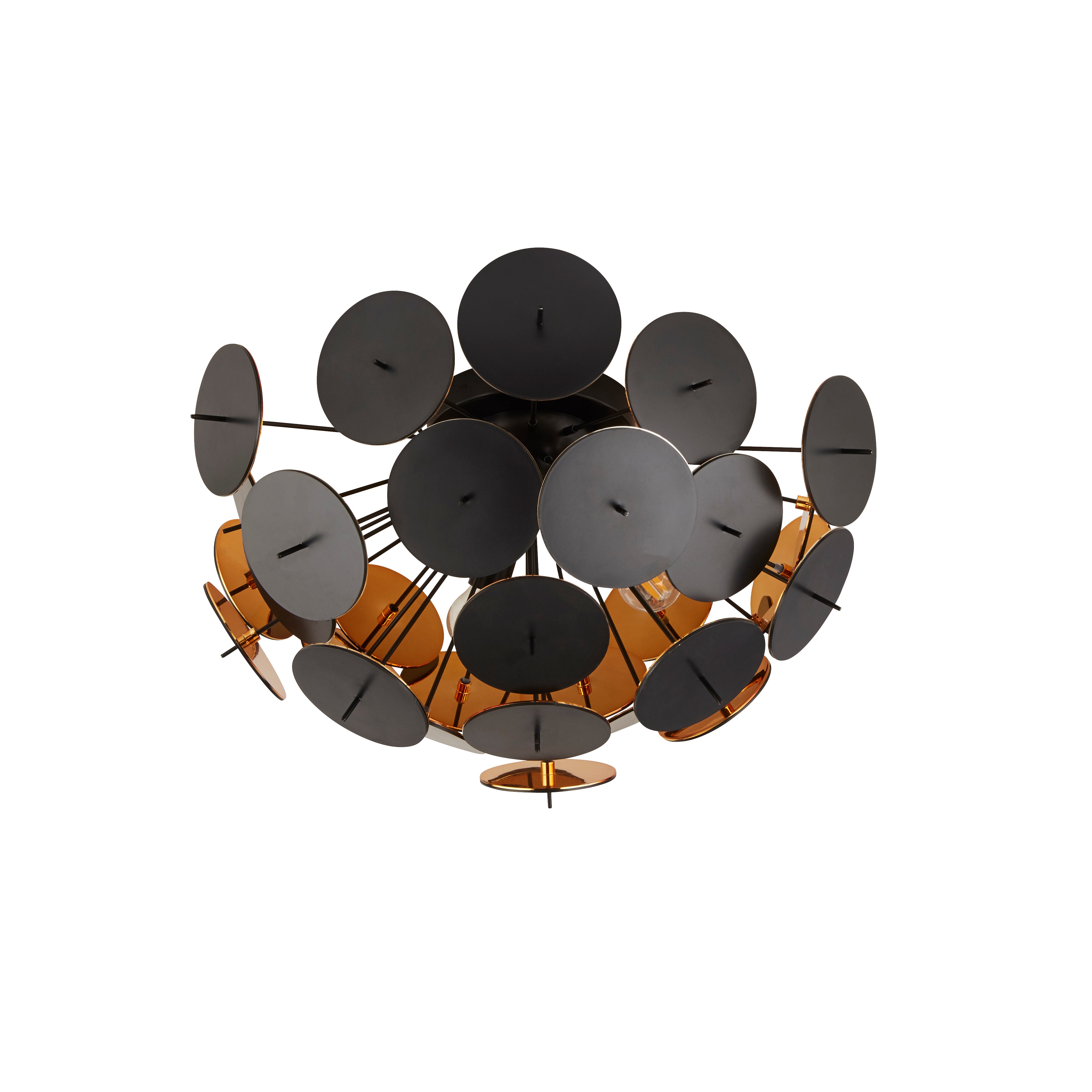 Searchlight Darnley 3 Light Semi-Flush Ceiling Light - Matt Black & Gold