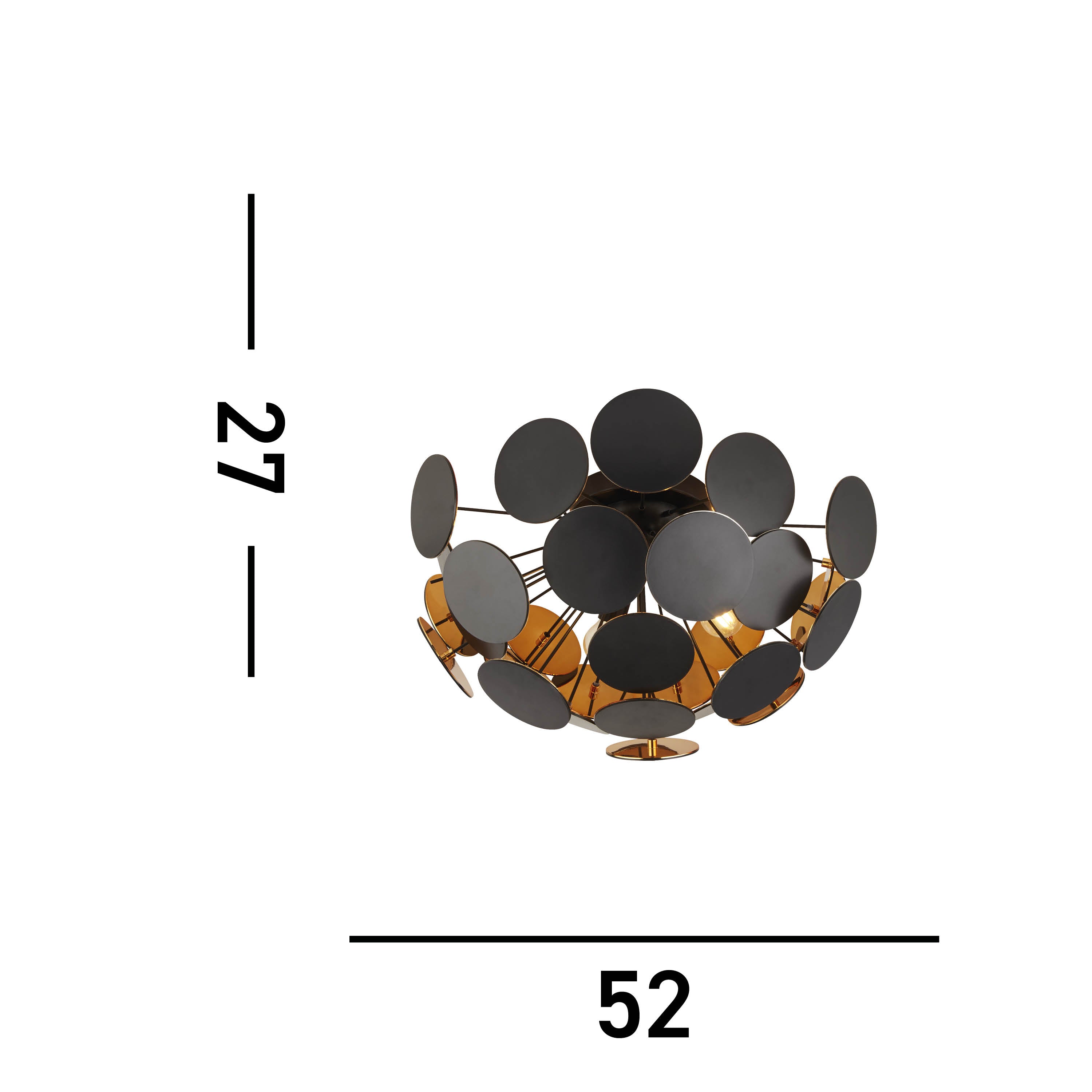 Searchlight Darnley 3 Light Semi-Flush Ceiling Light - Matt Black & Gold