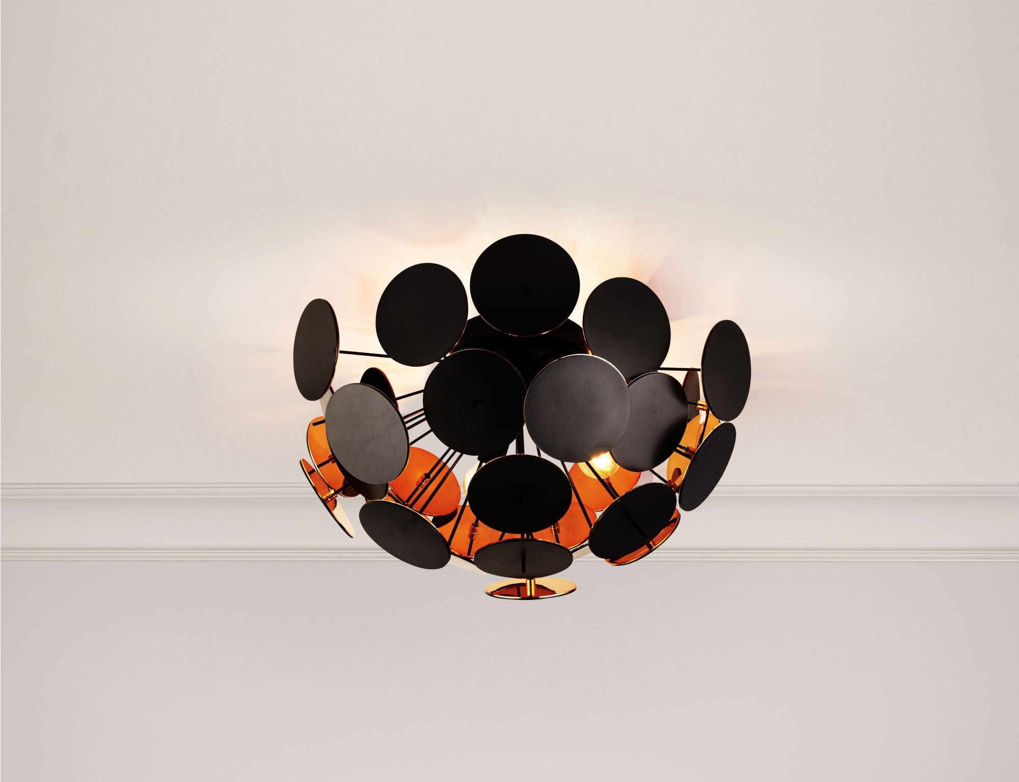 Searchlight Darnley 3 Light Semi-Flush Ceiling Light - Matt Black & Gold