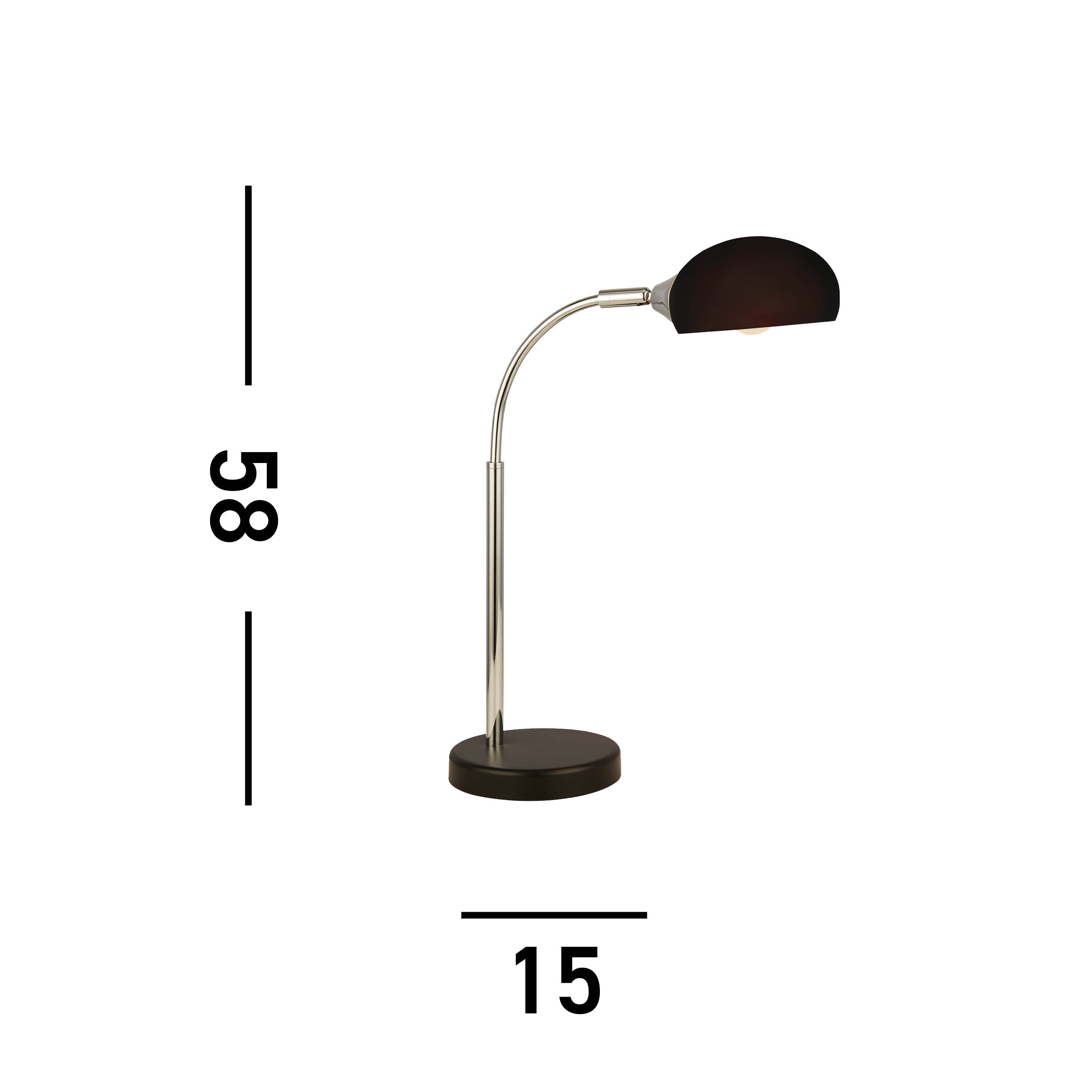 Searchlight Ashdale Table Lamp - Black & Chrome Metal & Black Glass Shade