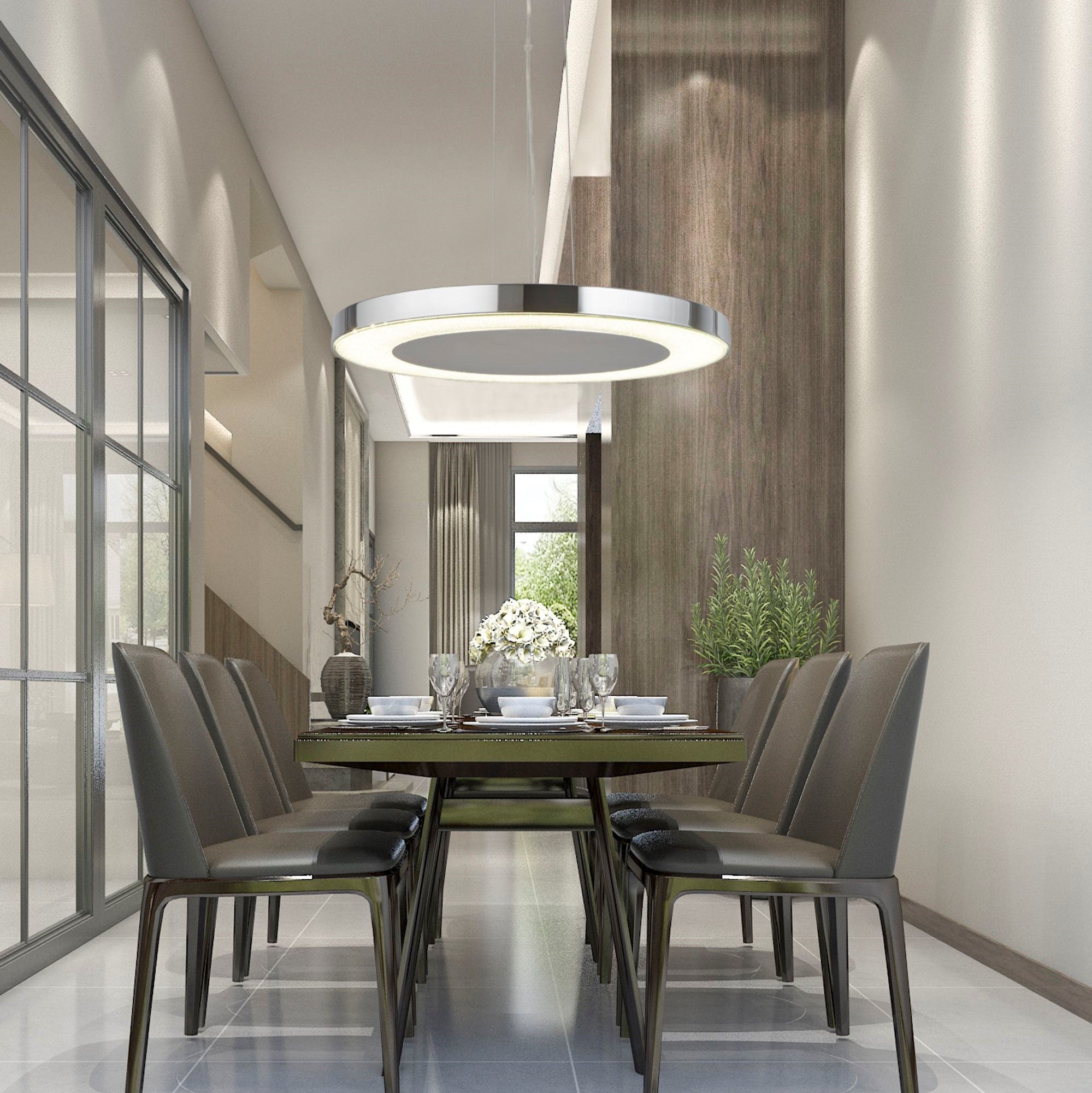 Searchlight Landseer LED Ceiling Pendant (50cm Diameter), Chrome, Crushed Ice Effect Deco