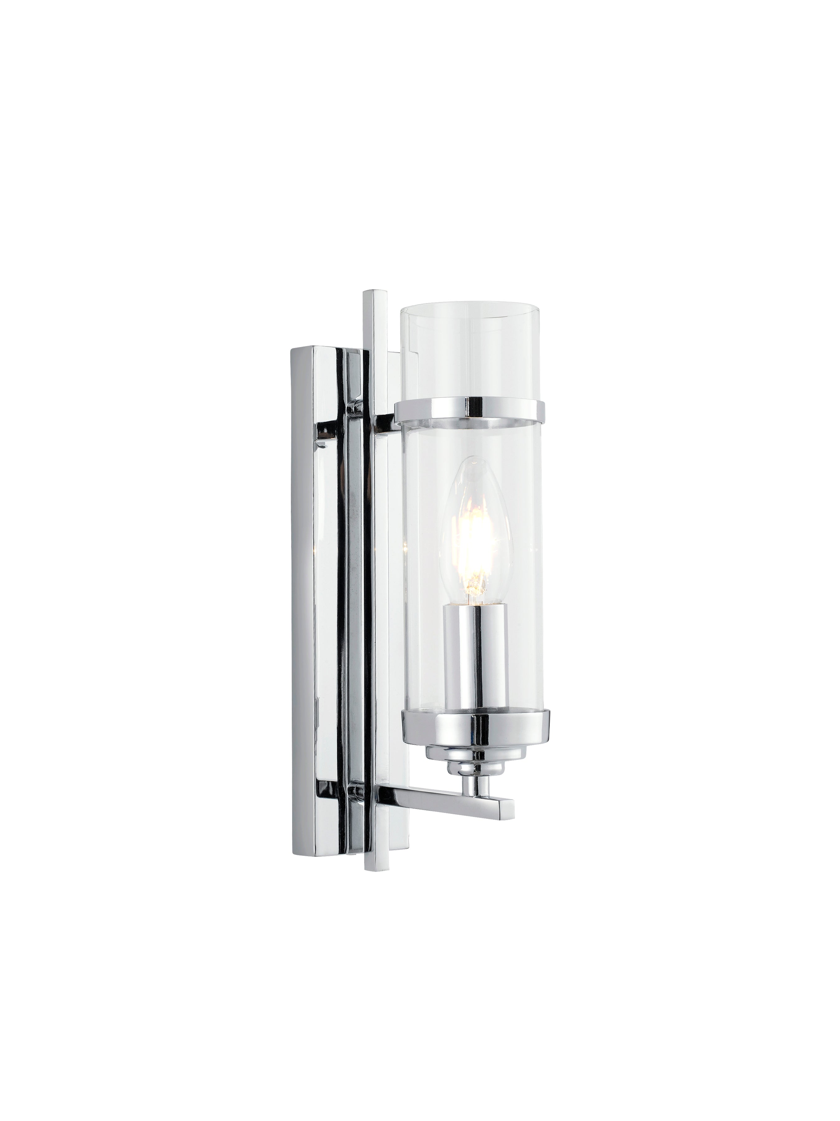 Searchlight Mere Chrome Wall Light With Clear Glass Cylinder Shade
