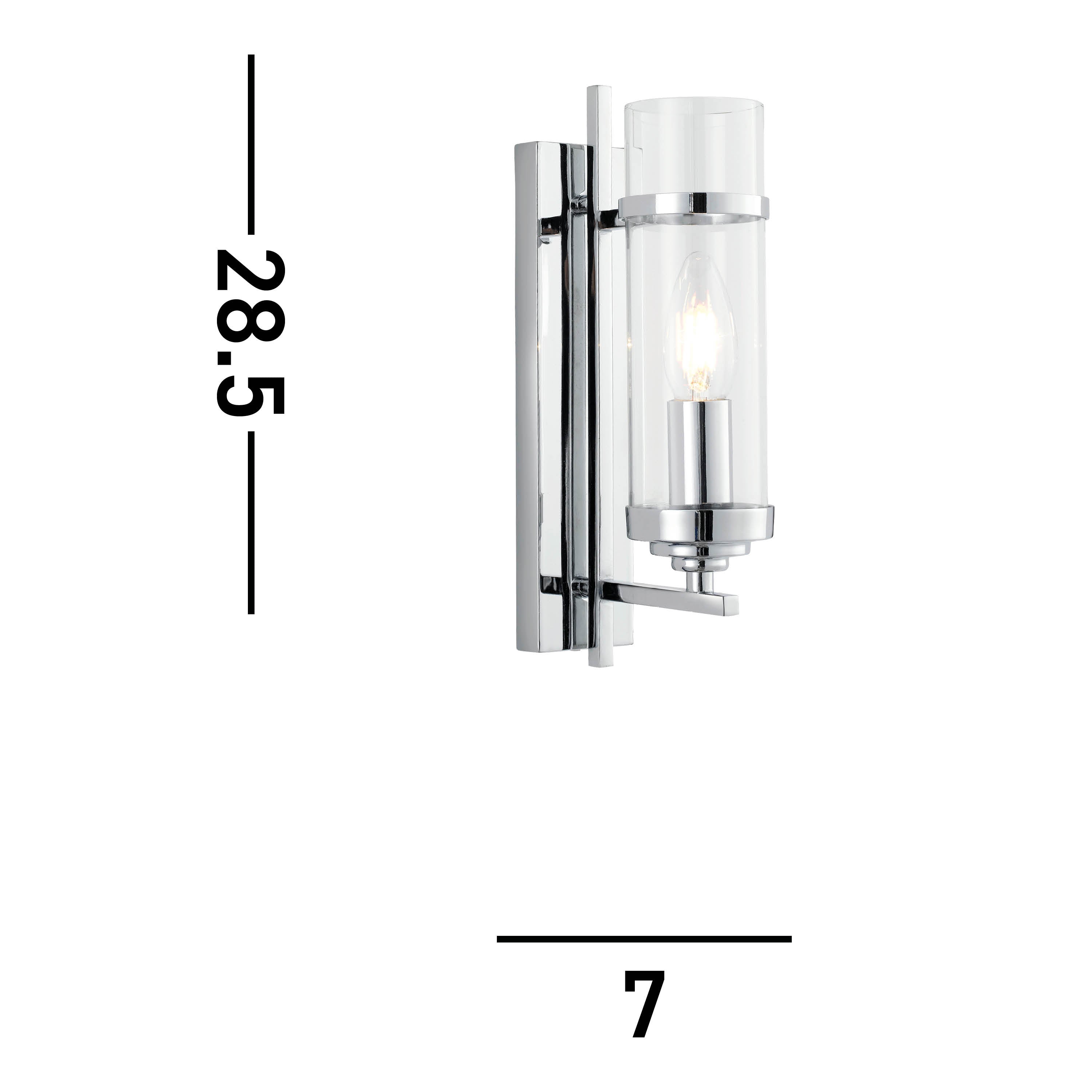 Searchlight Mere Chrome Wall Light With Clear Glass Cylinder Shade