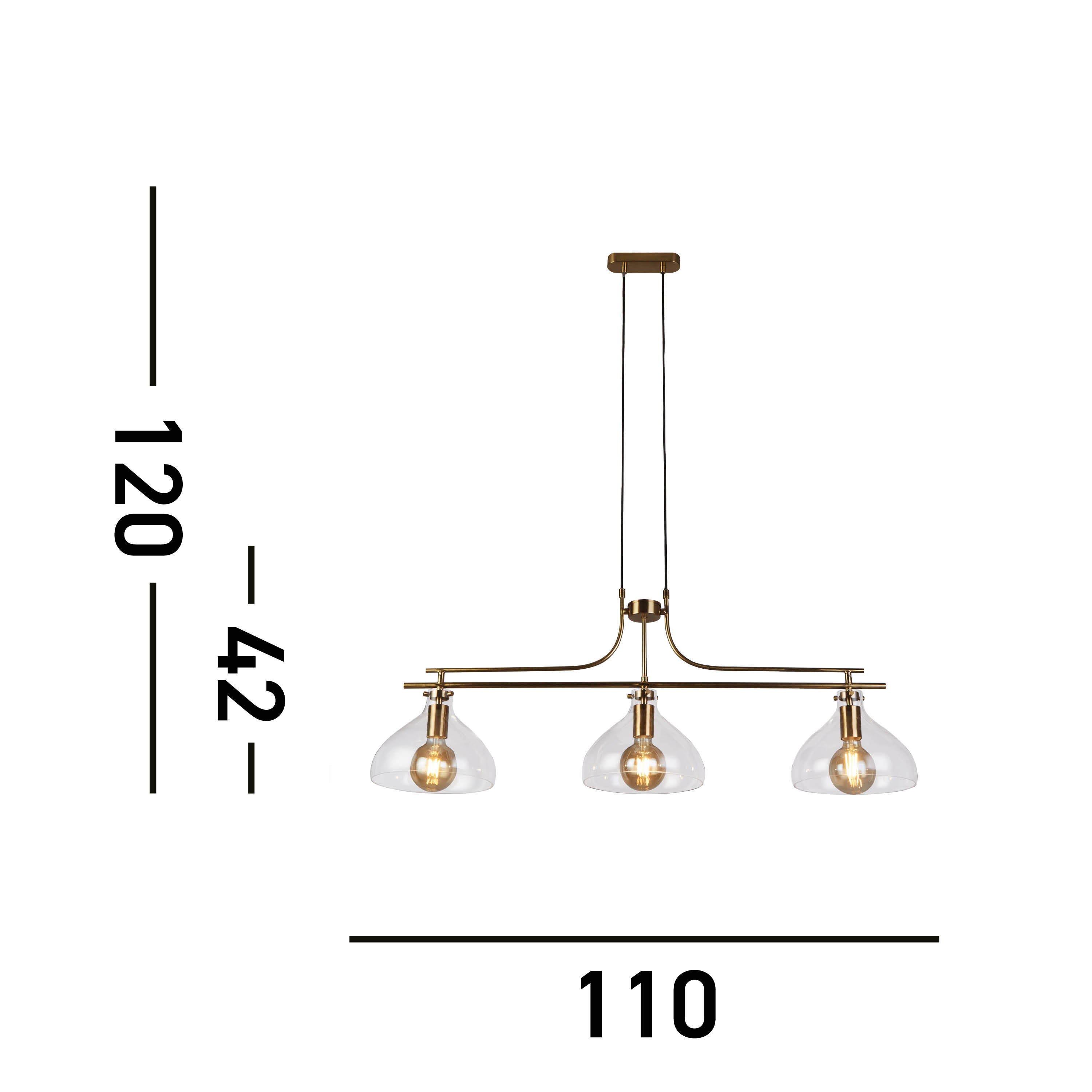 Searchlight Manesty 3 Light Bar Pendant - Brass Metal & Glass