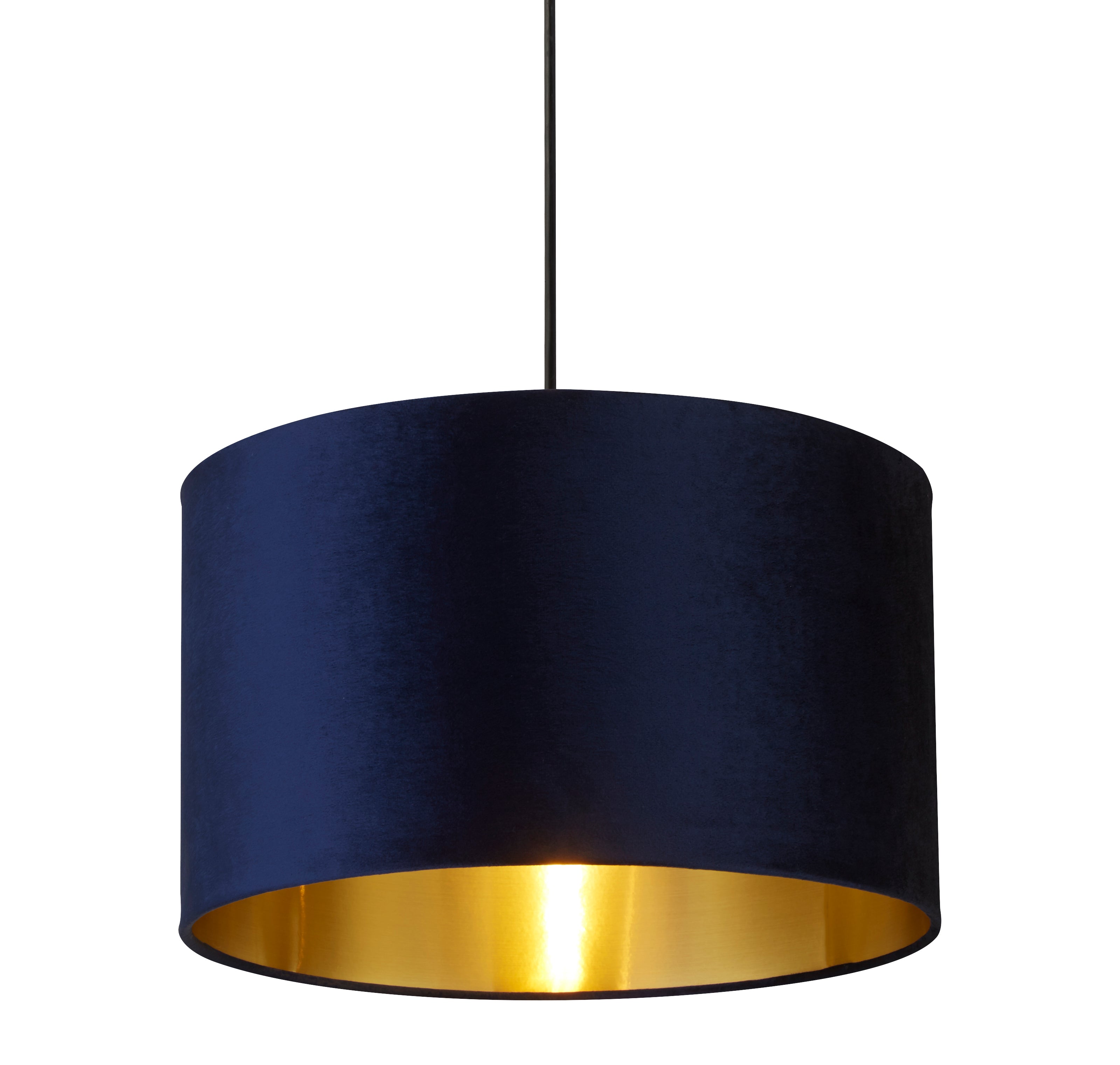 Searchlight Drum Shade - 40cm - Navy Velvet with Gold Inner - Shade Only