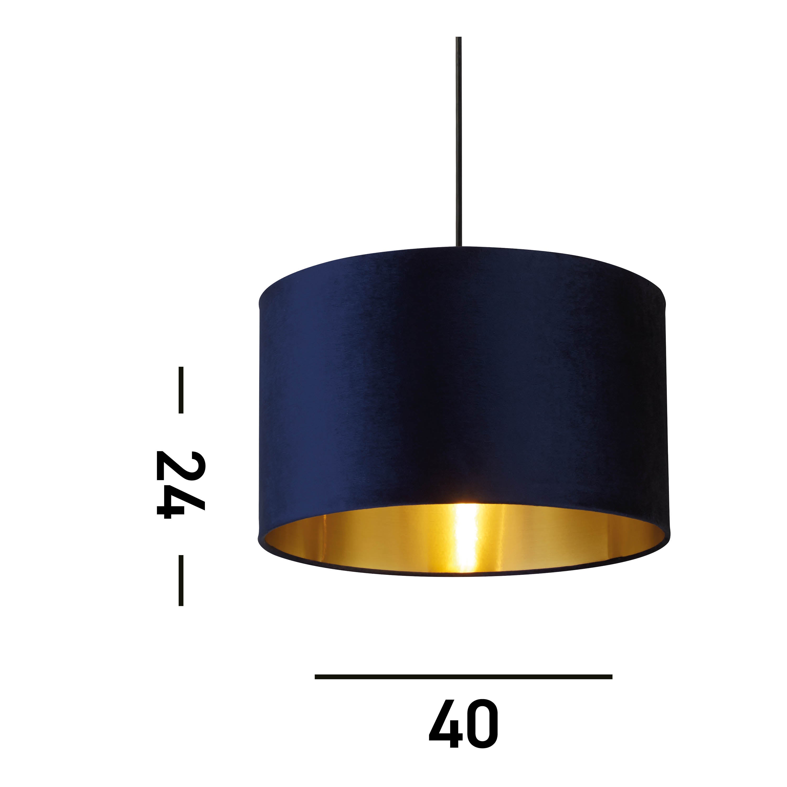 Searchlight Drum Shade - 40cm - Navy Velvet with Gold Inner - Shade Only