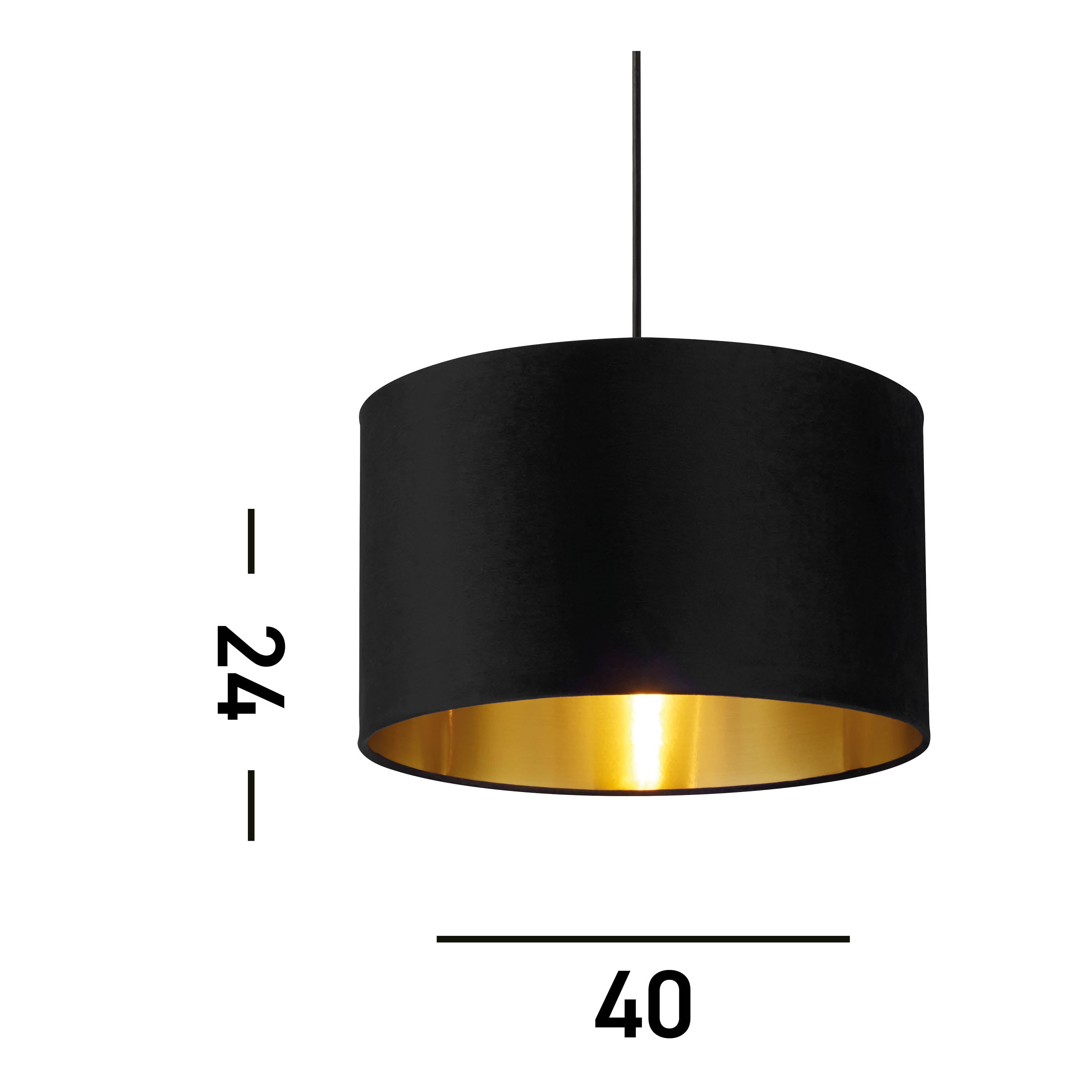 Searchlight Drum Shade - 40cm - Black Velvet with Gold Inner - Shade Only