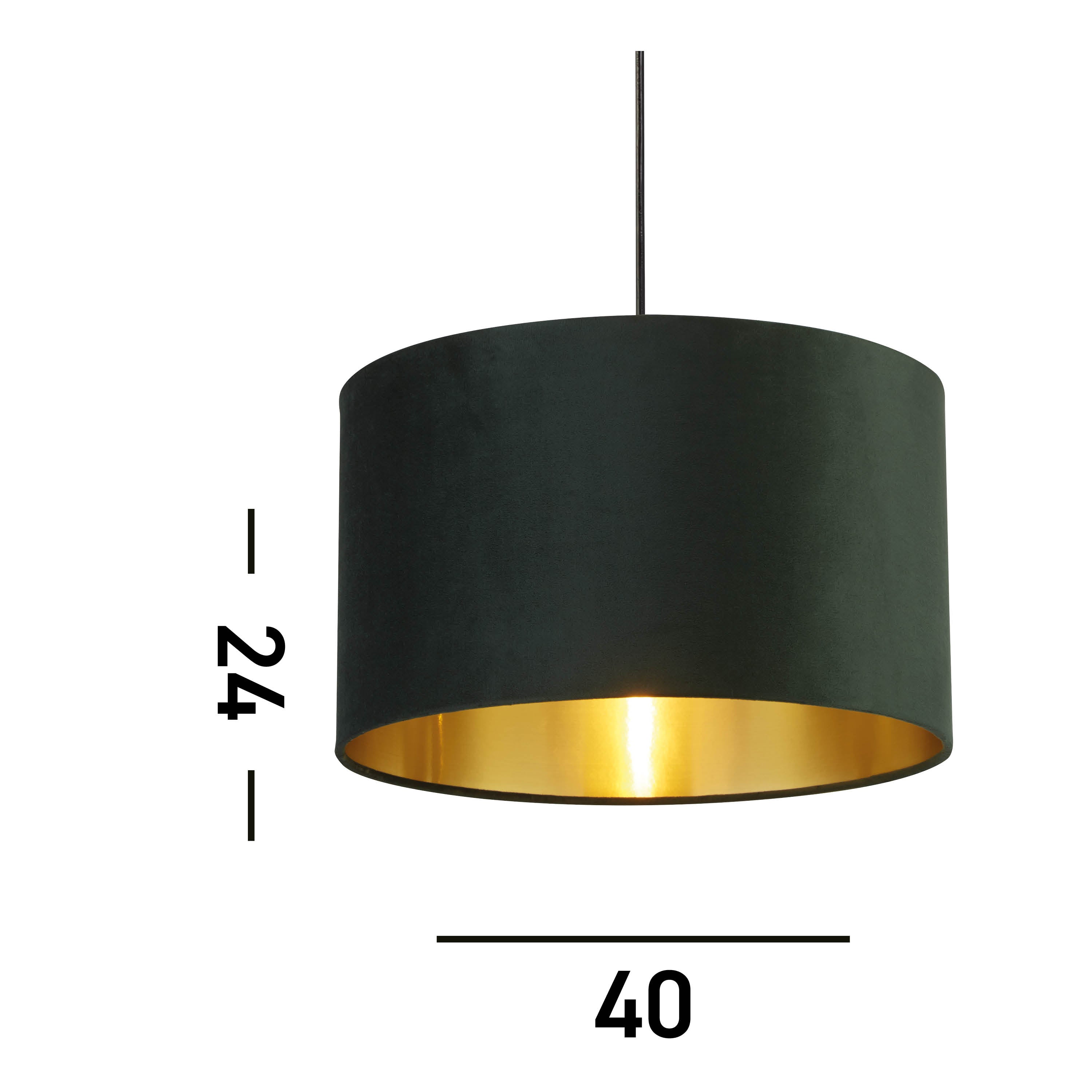Searchlight Drum Shade - 40cm - Green Velvet with Gold Inner - Shade Only
