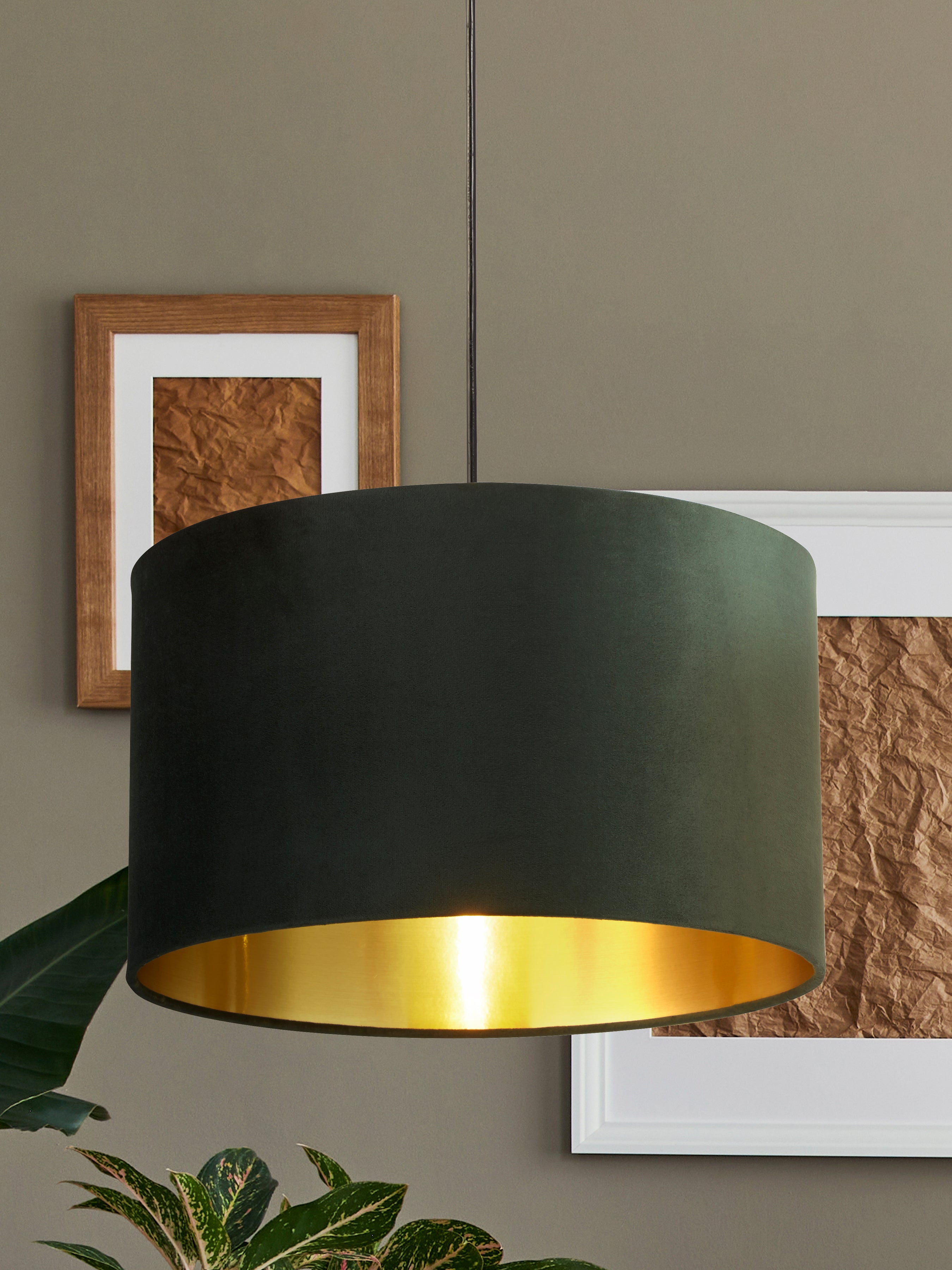 Searchlight Drum Shade - 40cm - Green Velvet with Gold Inner - Shade Only