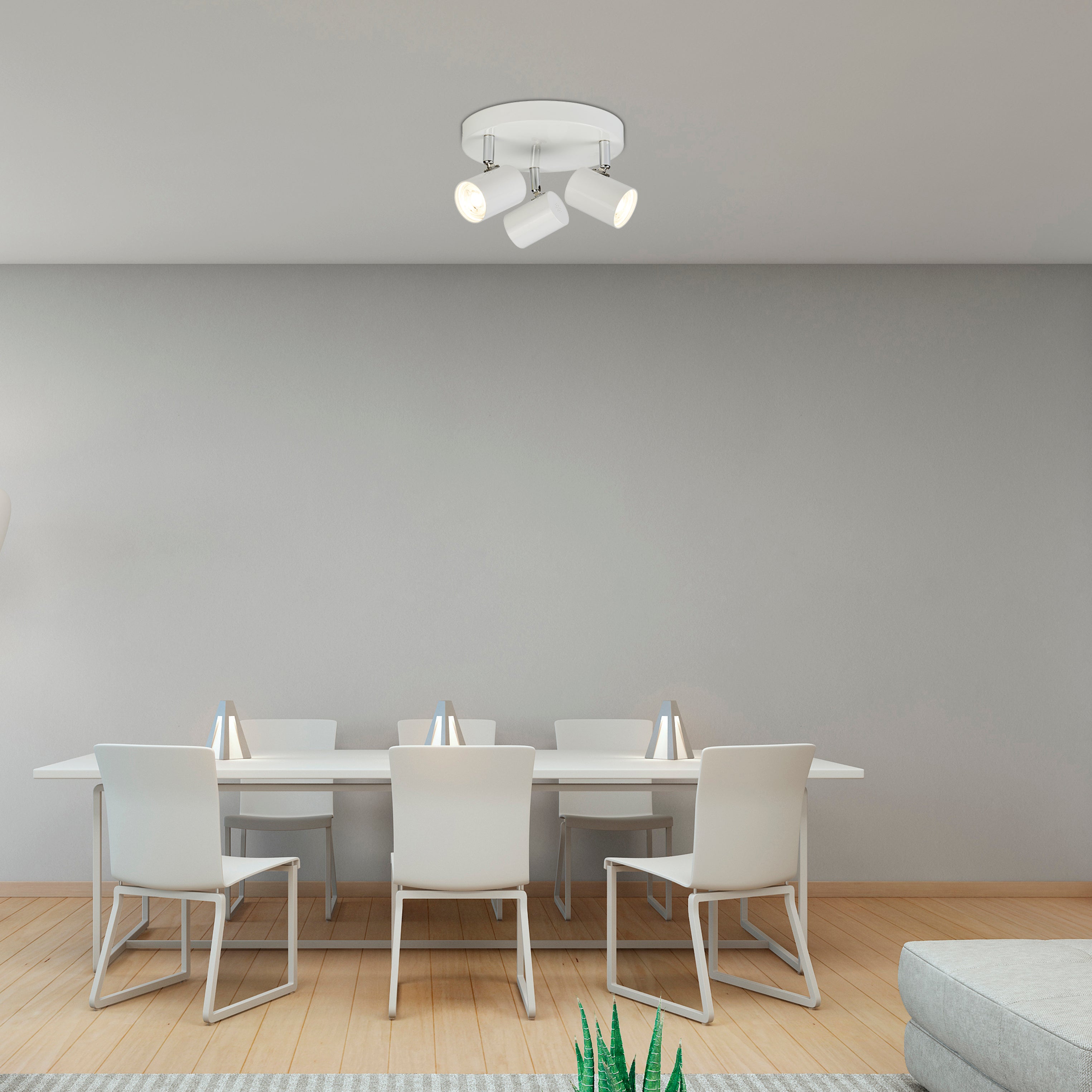 Searchlight Redfern 3 Light Cylinder Head Spot Plate, White & Chrome