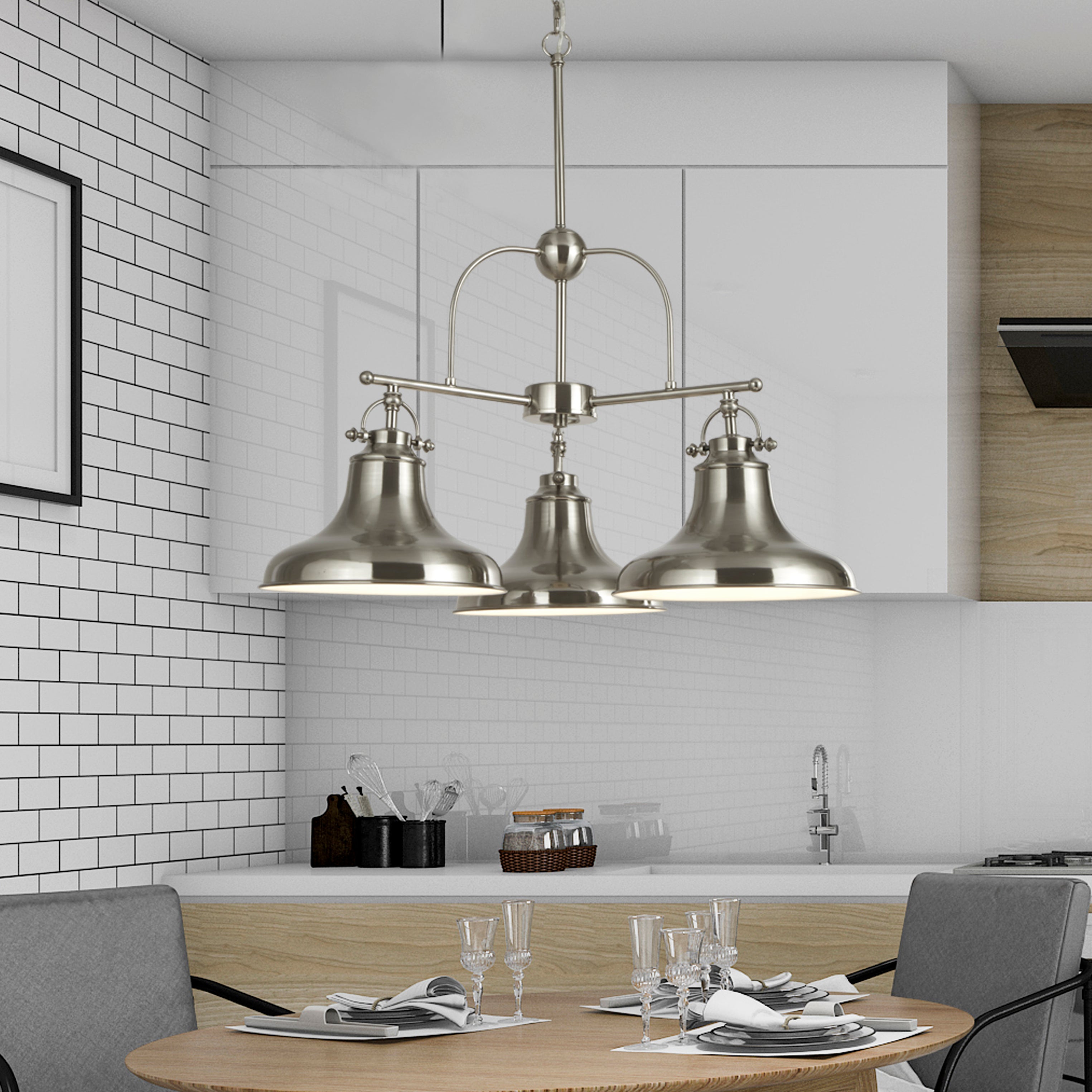 Searchlight Dale 3 Light Pendant - Satin Silver