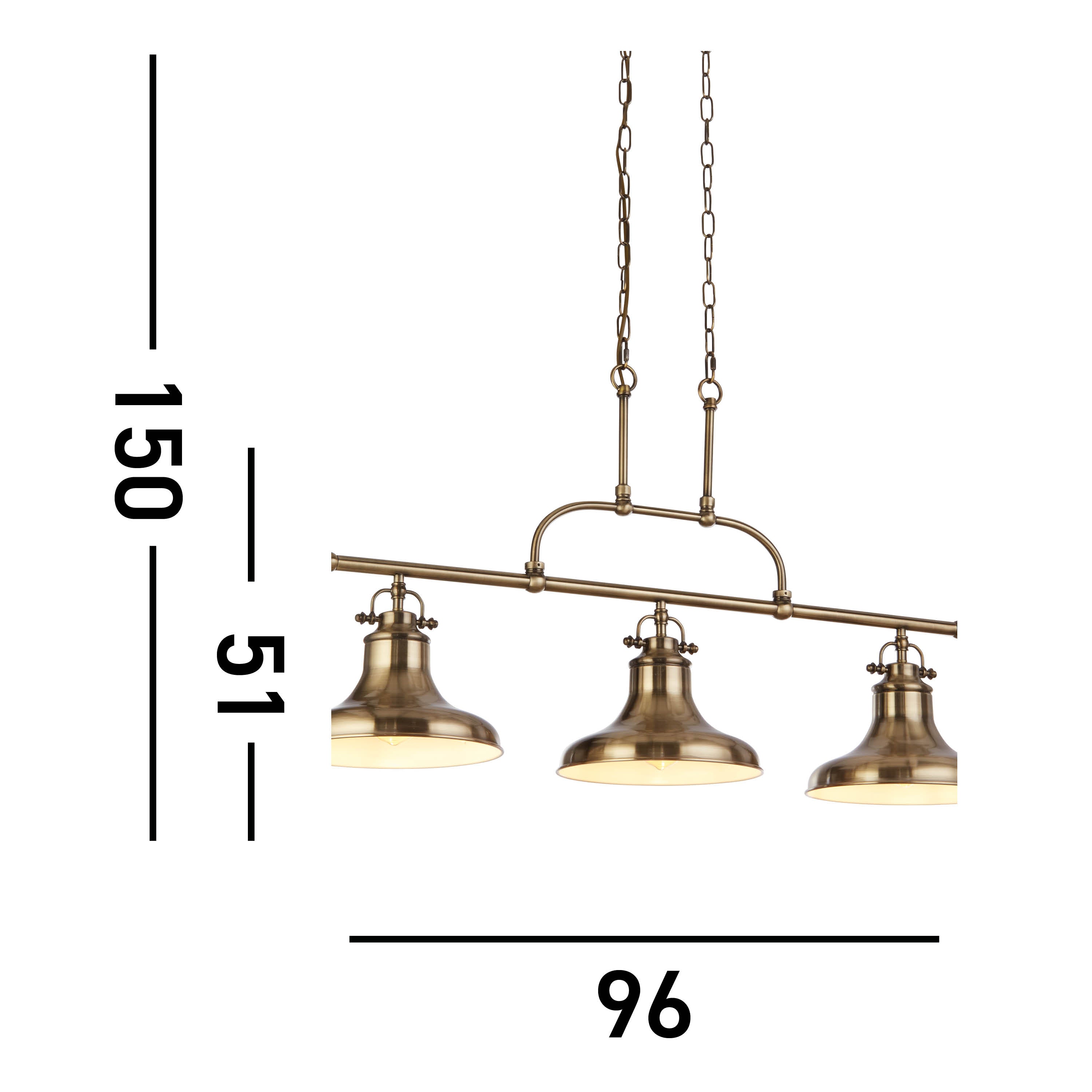 Searchlight Dale 3 Light Bar Pendant - Antique Brass Metal