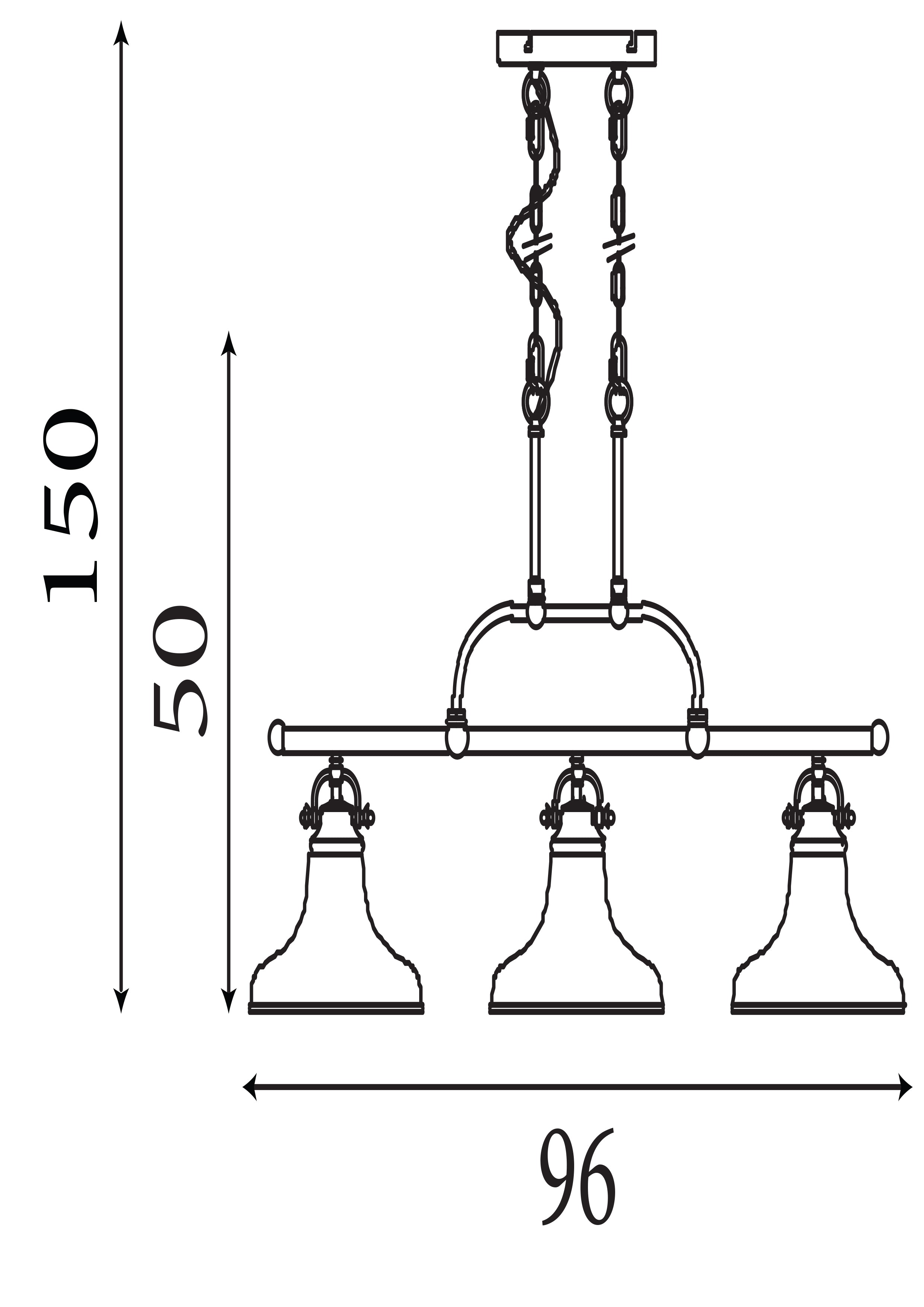 Searchlight Dale 3 Light Industrial Bar Pendant, Satin Silver