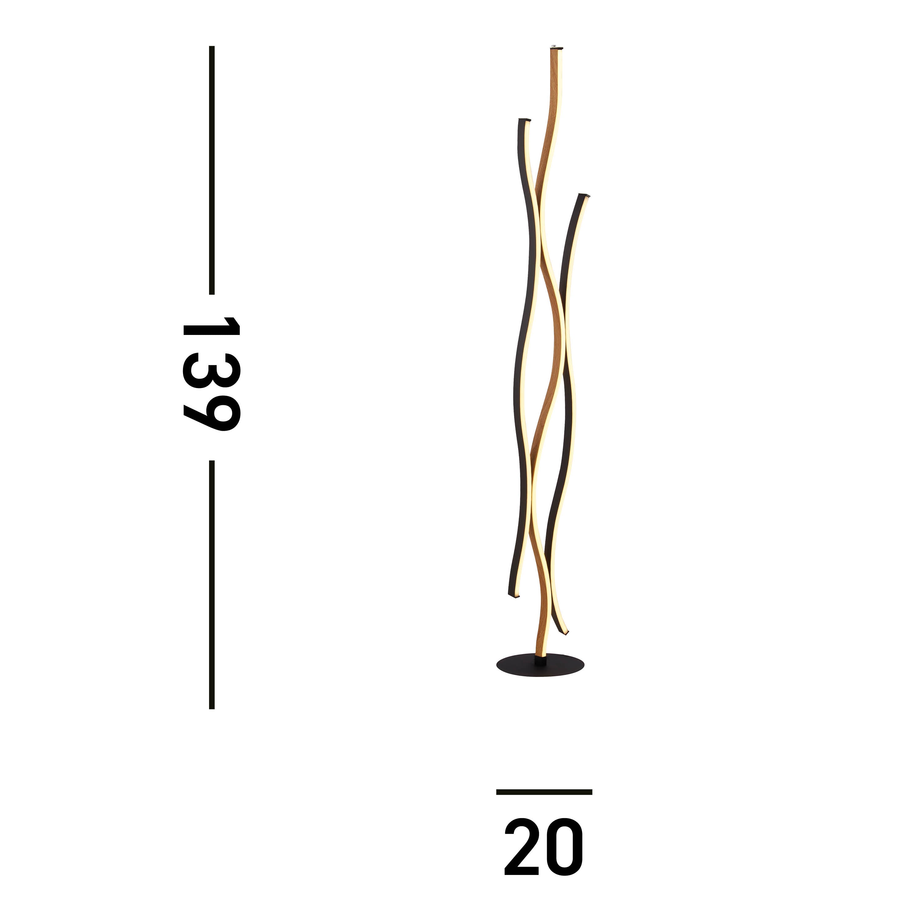 Searchlight Belmont Swirl LED Floor Lamp - Black With Wood Effect